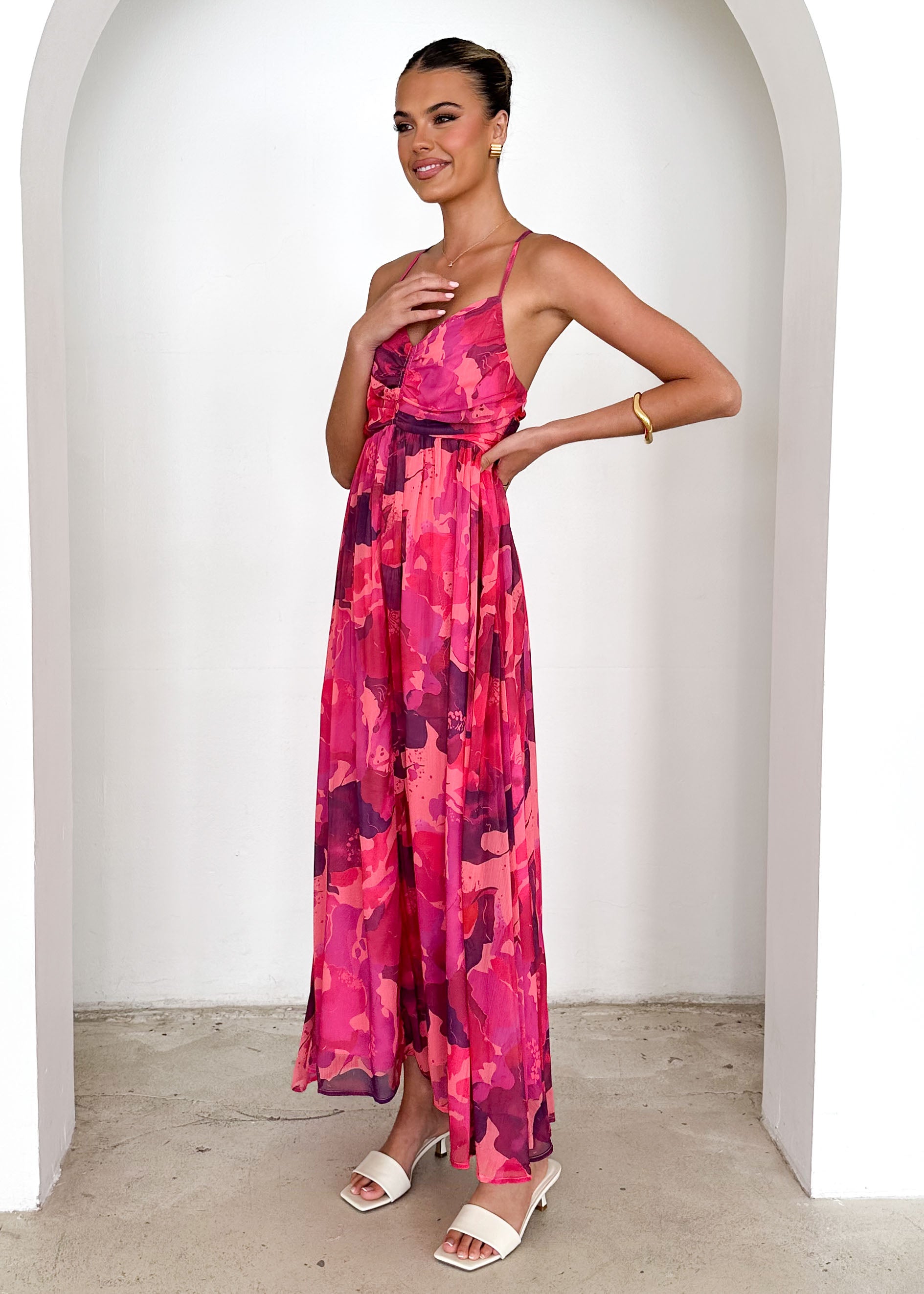 Tahitian Midi Dress - Magenta Rush