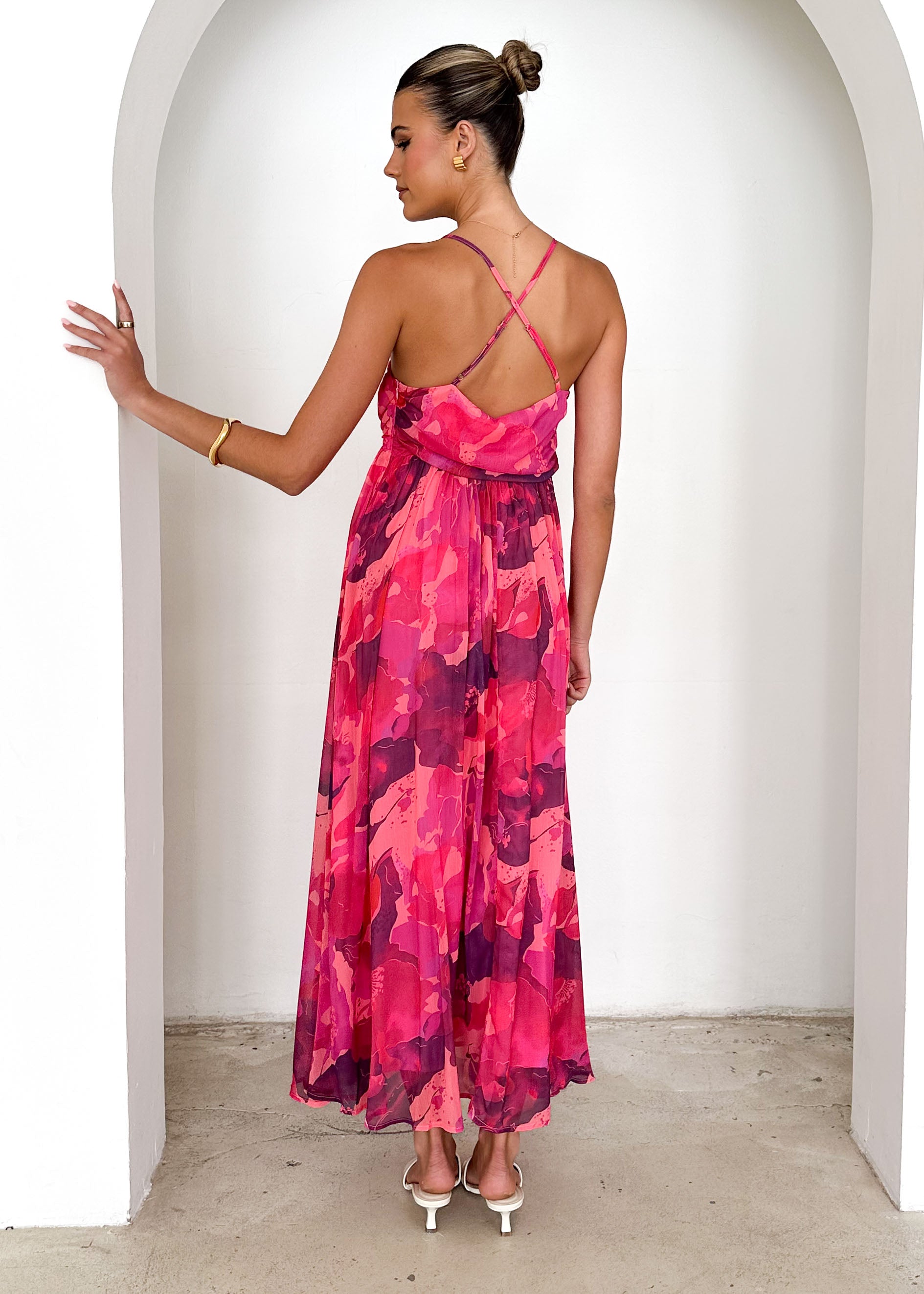 Tahitian Midi Dress - Magenta Rush