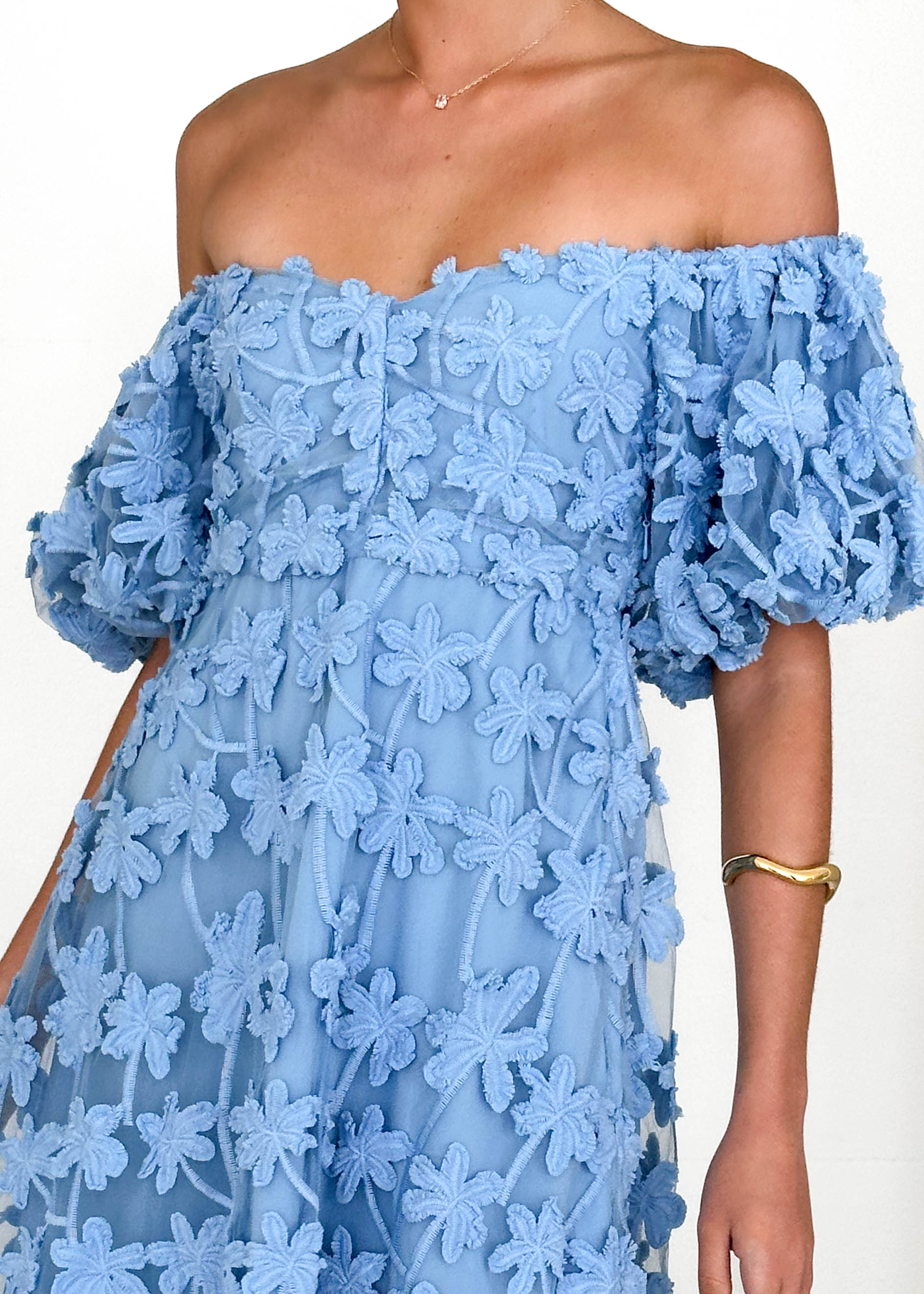 Maliah Off Shoulder Midi Dress - Blue Lace