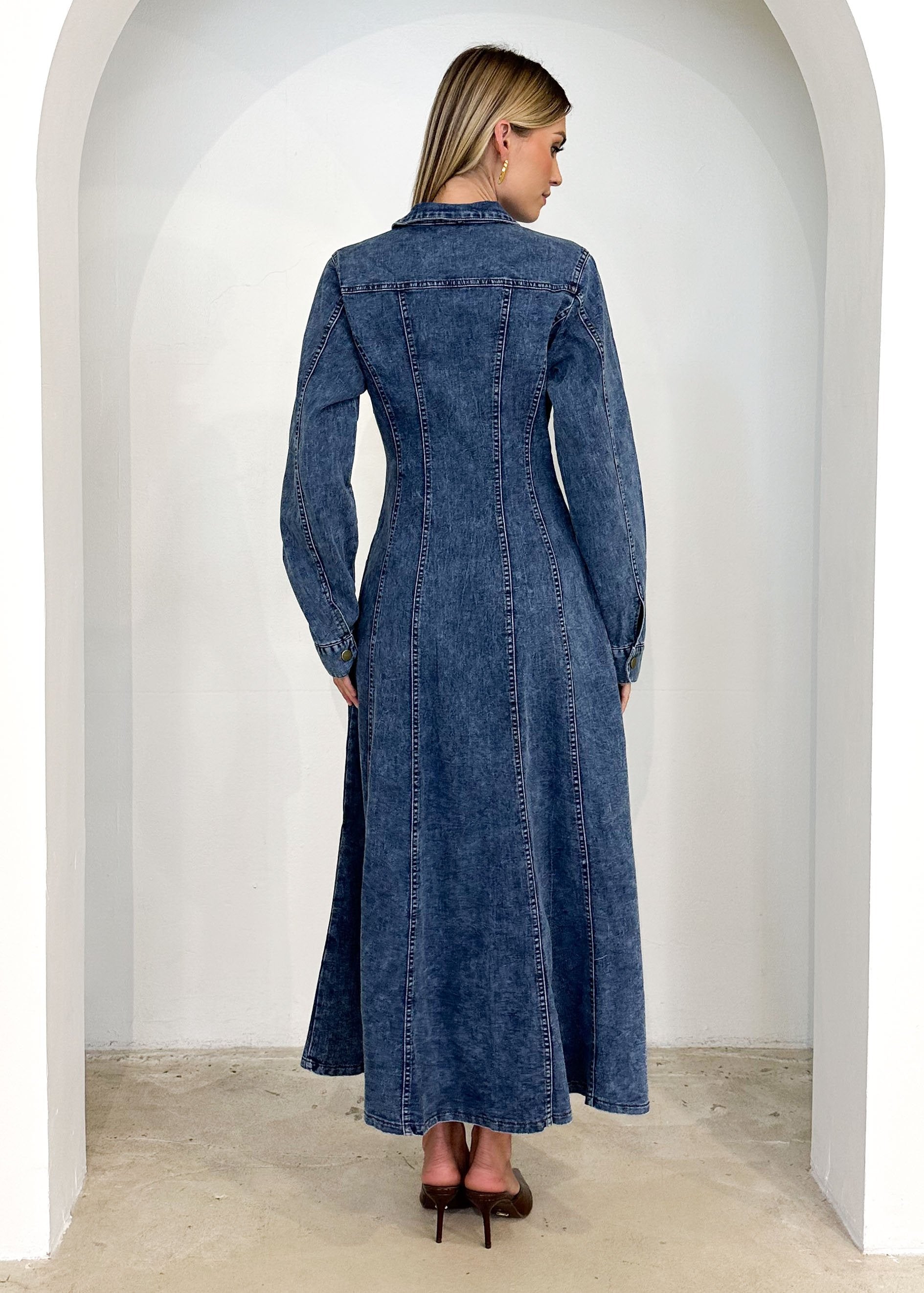 Cantrell Denim Maxi Dress - Mid Blue