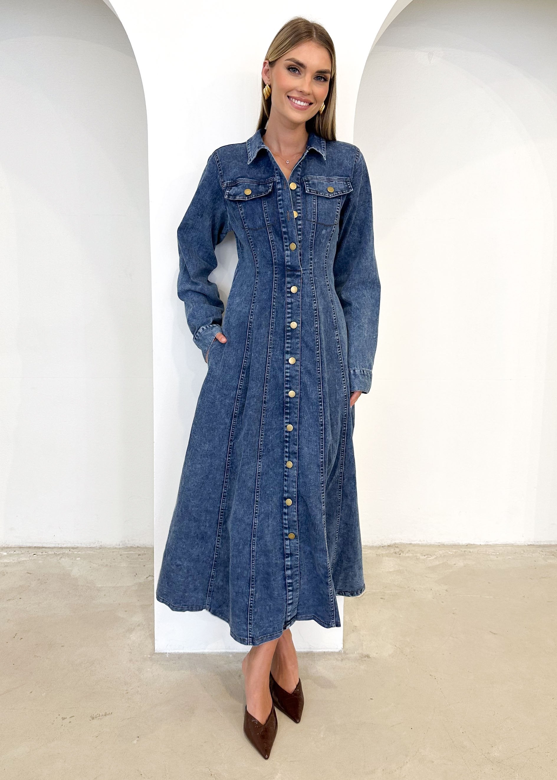 Cantrell Denim Maxi Dress - Mid Blue