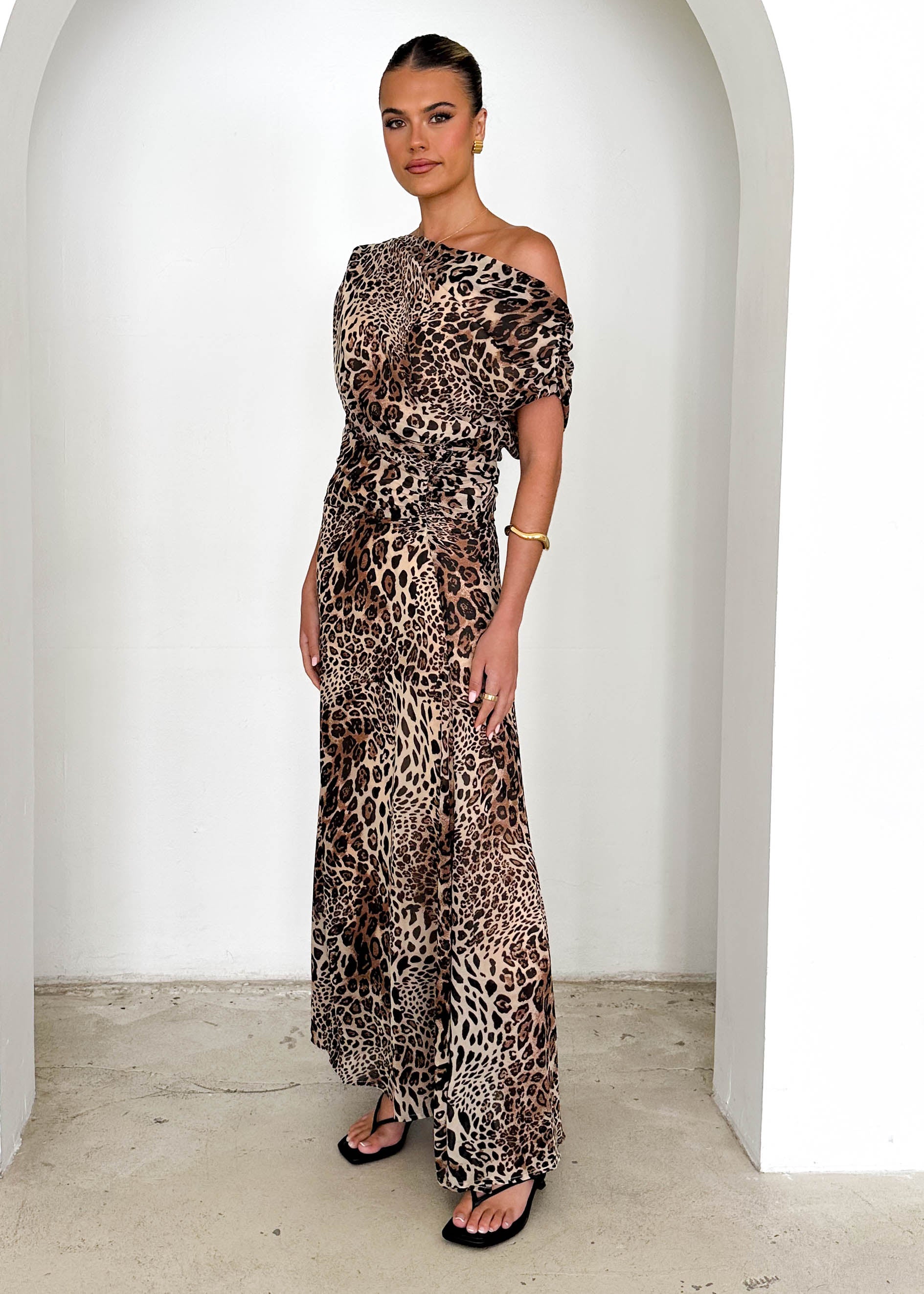 Olsen Off Shoulder Maxi Dress - Leopard