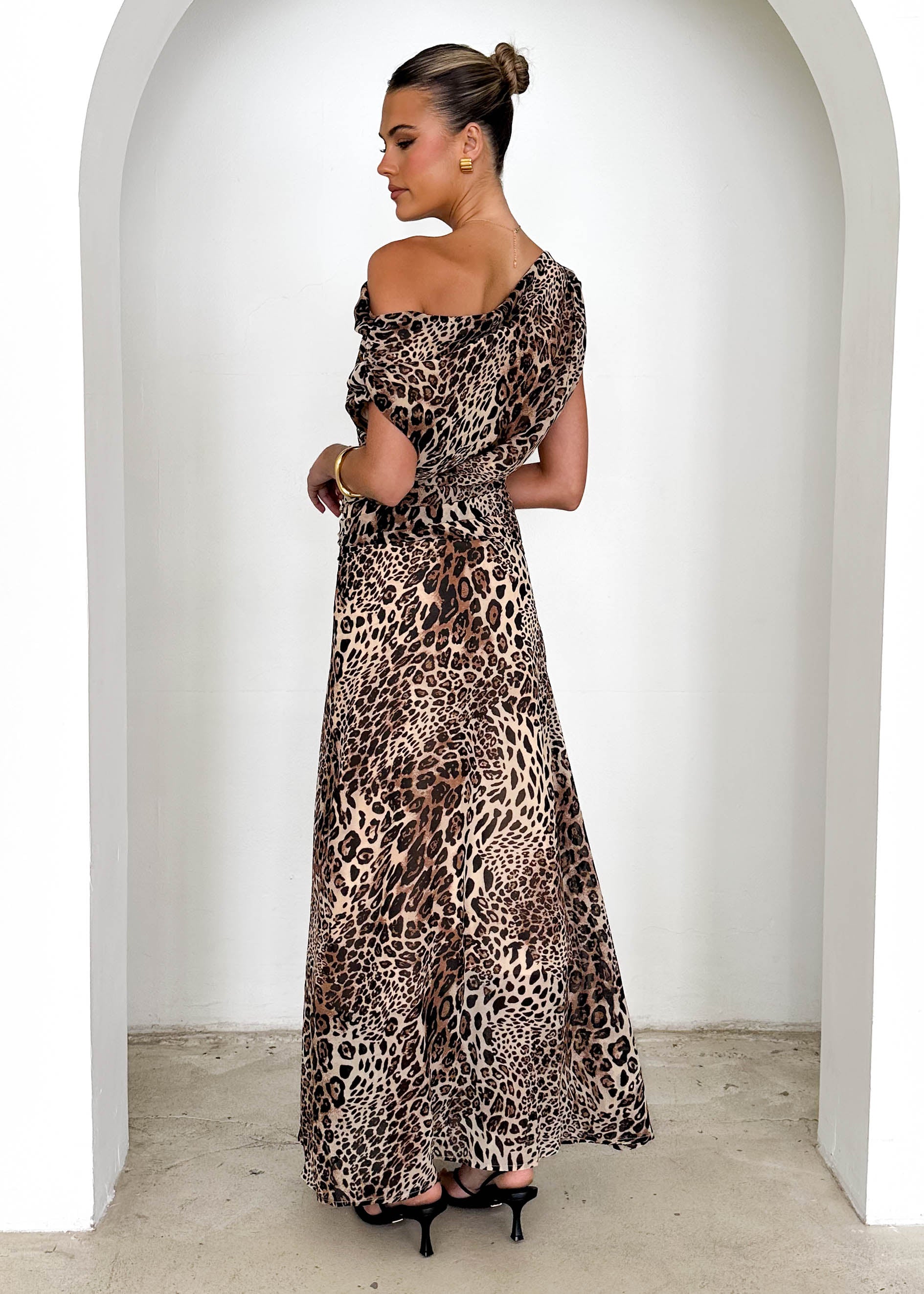 Olsen Off Shoulder Maxi Dress - Leopard