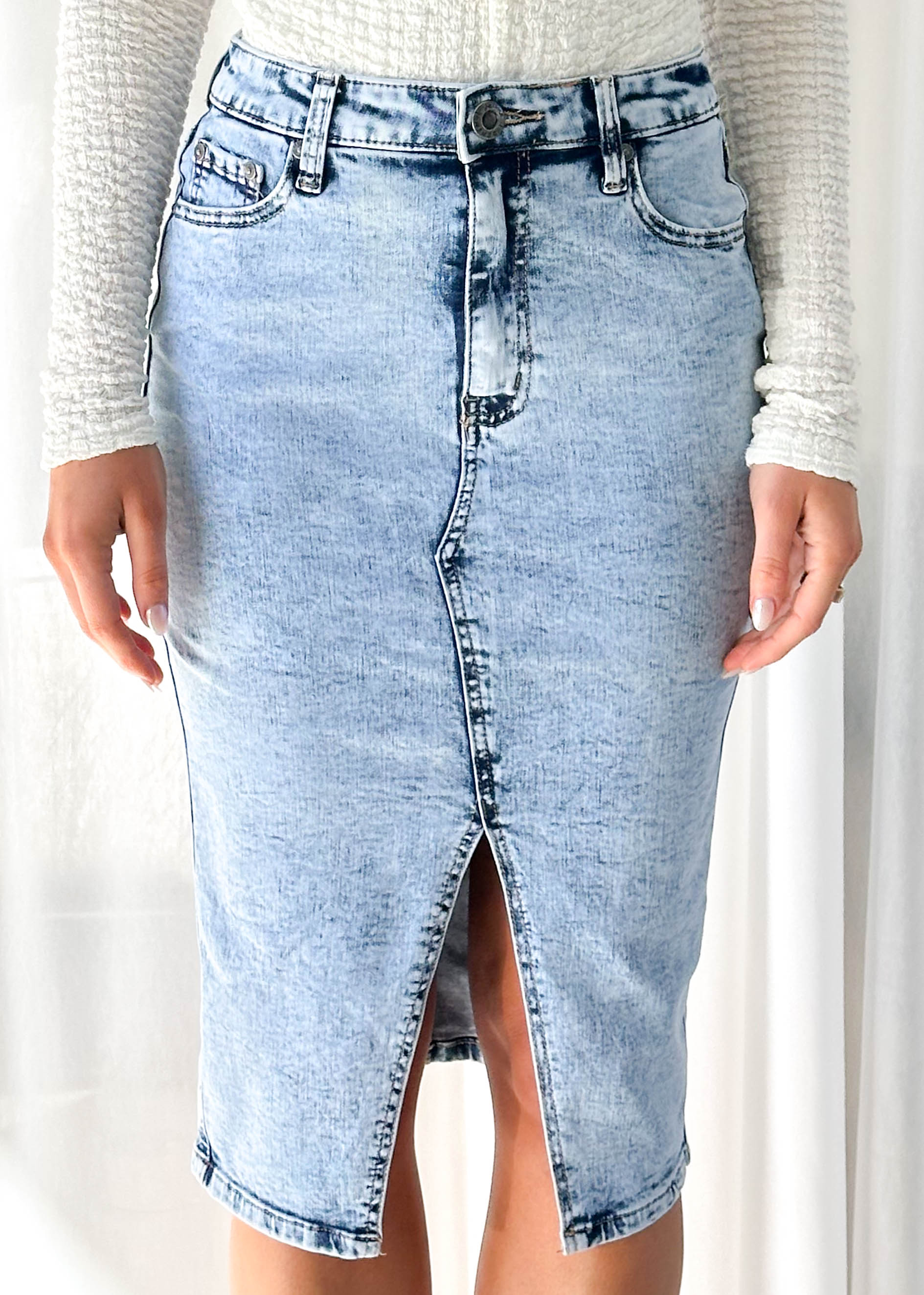 Mera Denim Midi Skirt - Acid Wash