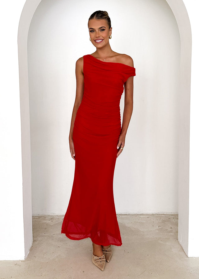 Lita One Shoulder Maxi Dress - Red