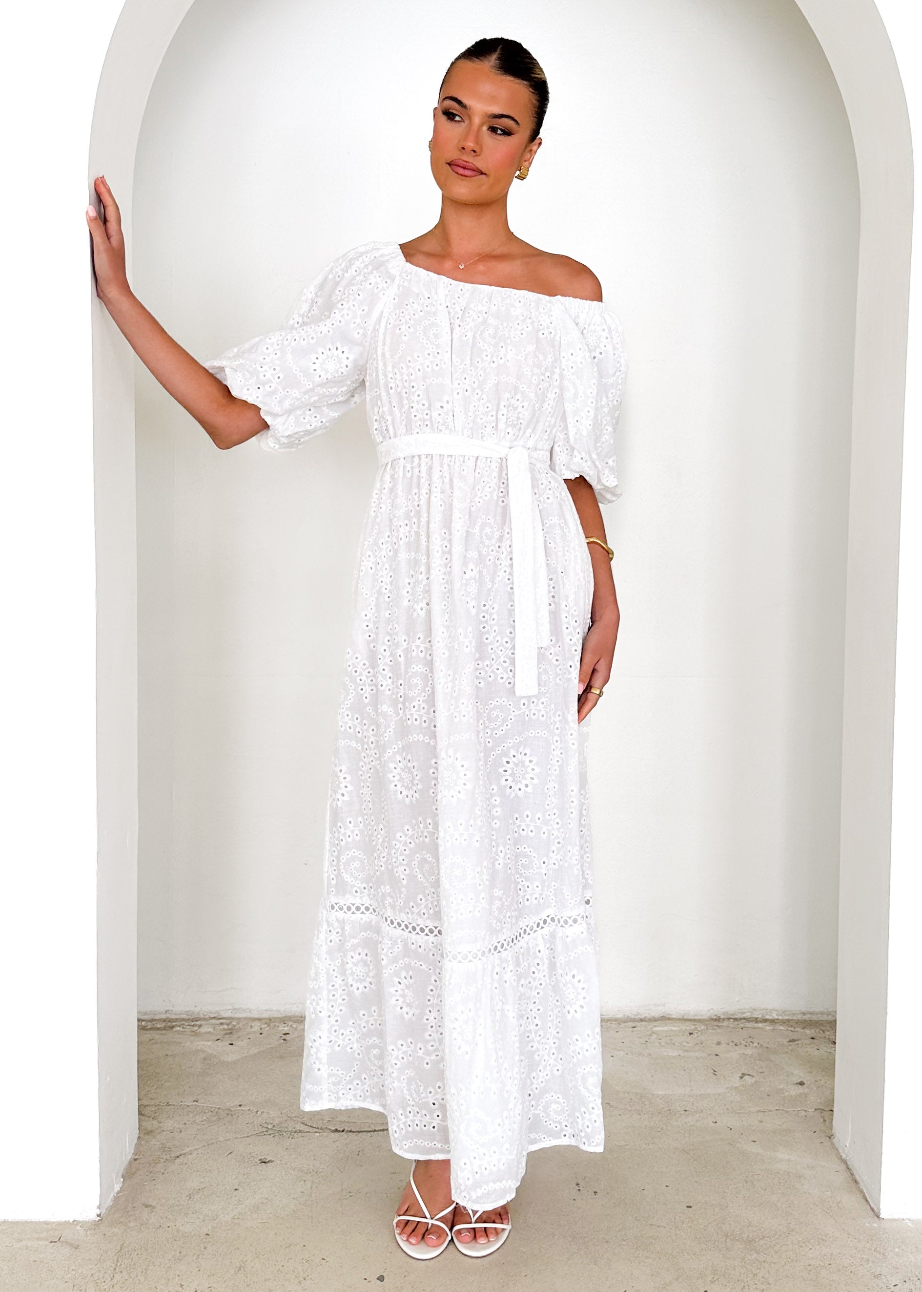 Ellerie Midi Dress - White Anglaise