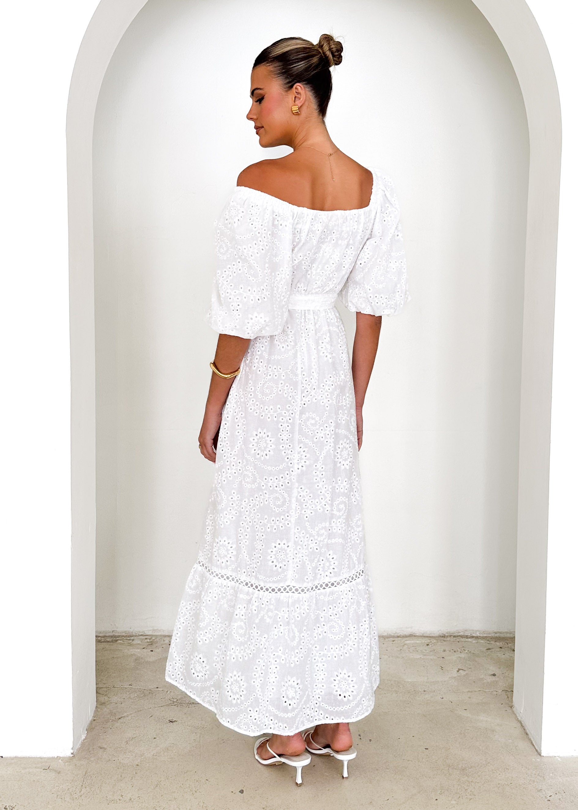 Ellerie Midi Dress - White Anglaise