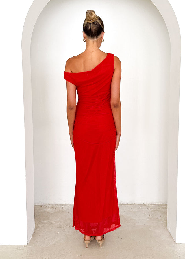 Lita One Shoulder Maxi Dress - Red