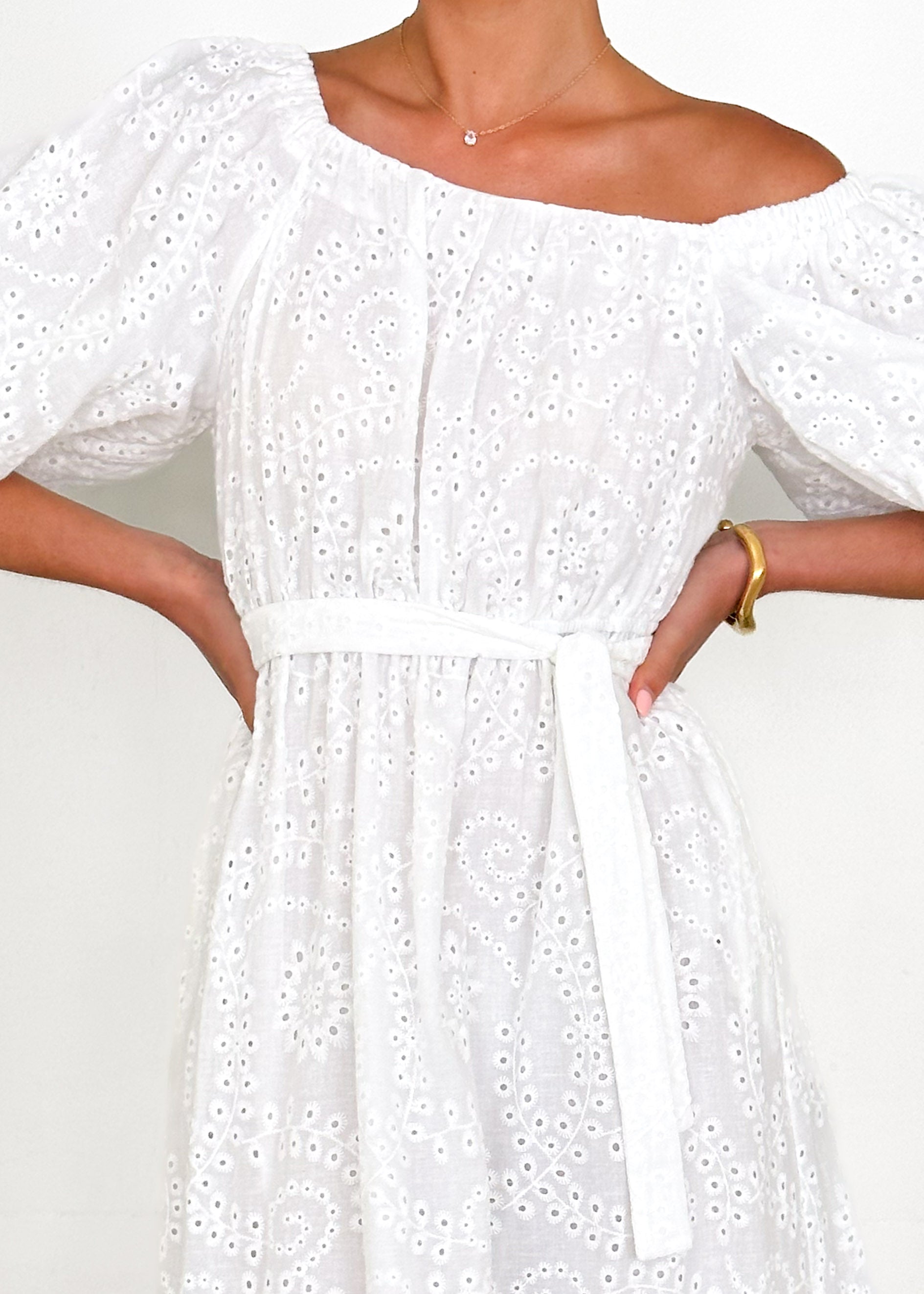 Ellerie Midi Dress - White Anglaise