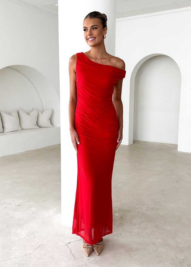 Lita One Shoulder Maxi Dress - Red