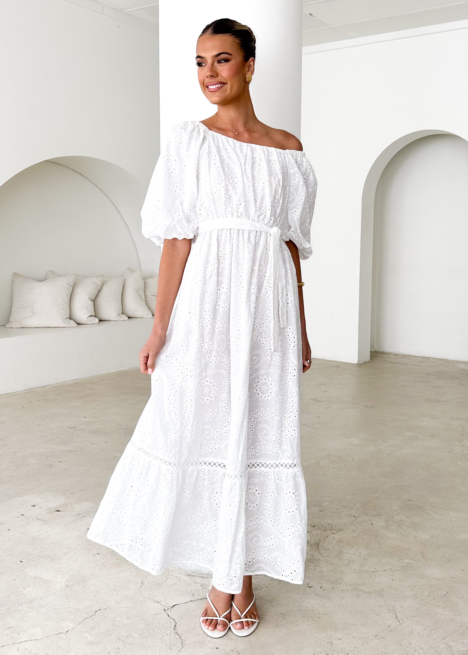 Ellerie Midi Dress - White Anglaise