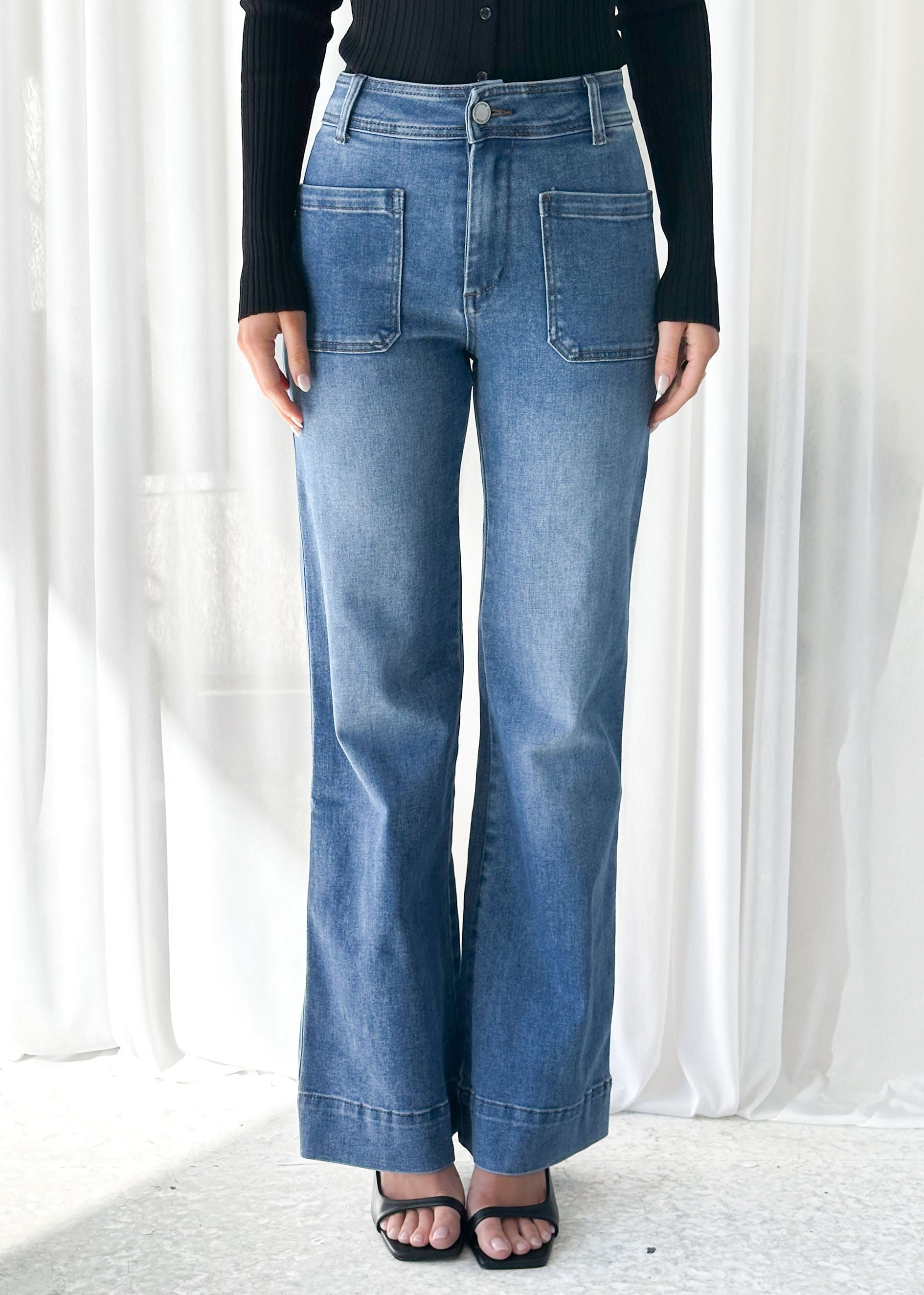 Zekroe Wide Leg Jeans - Mid Blue