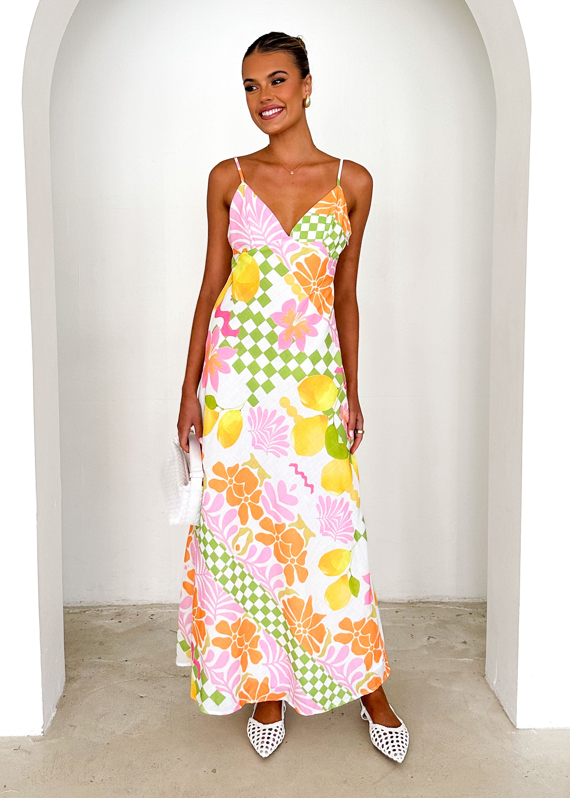 Pacific Midi Dress - Lime Flowers