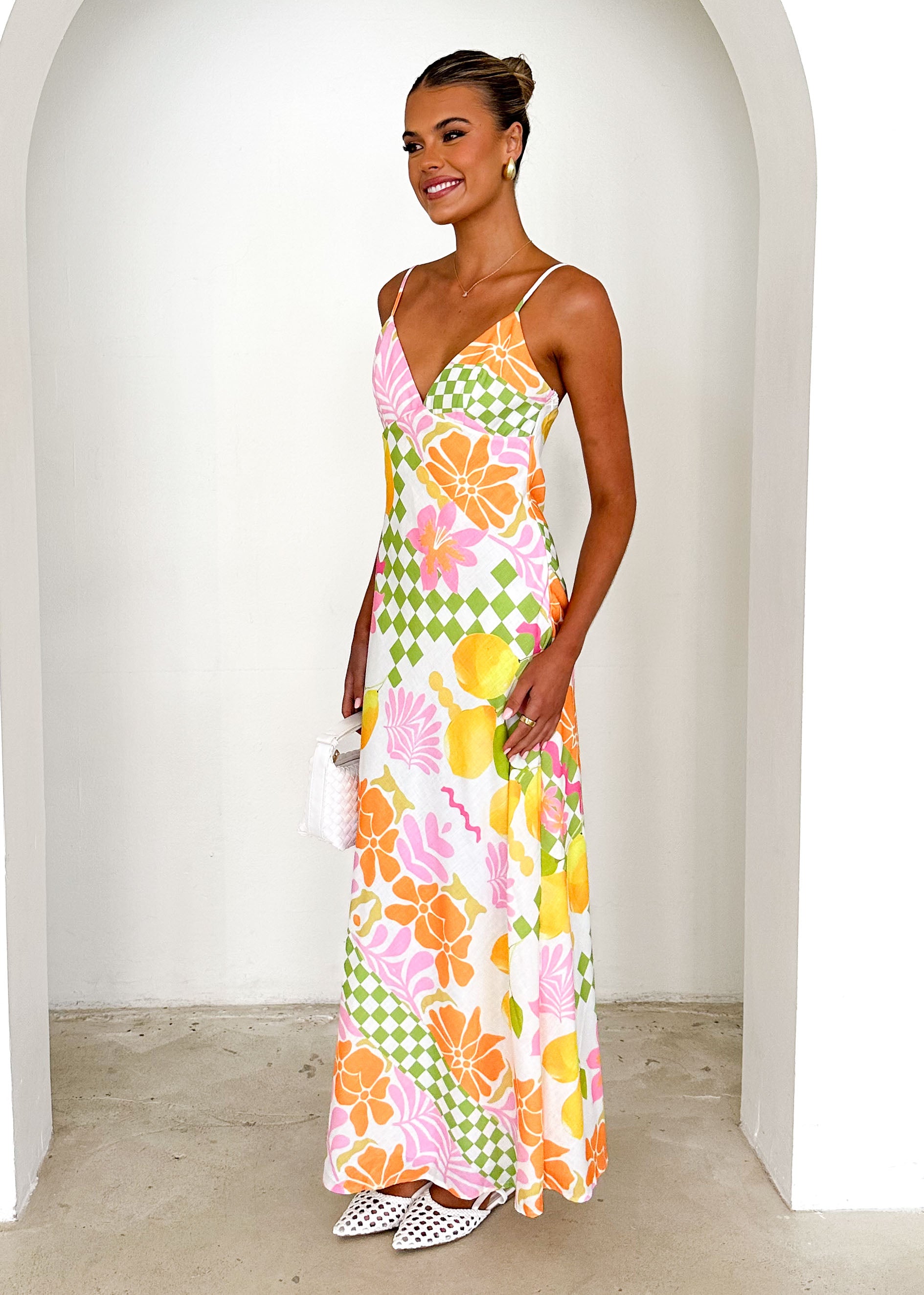 Pacific Midi Dress - Lime Flowers