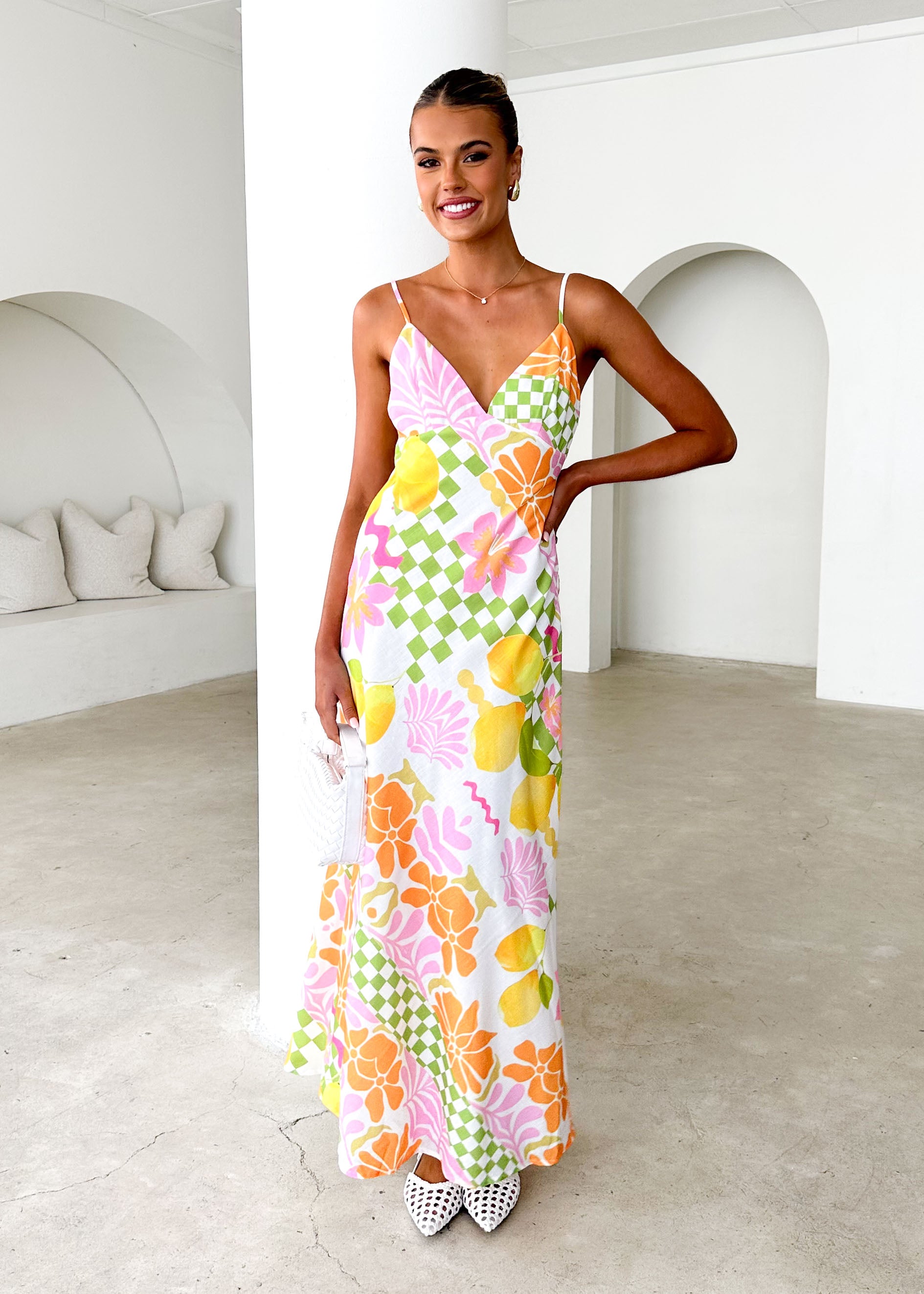 Pacific Midi Dress - Lime Flowers