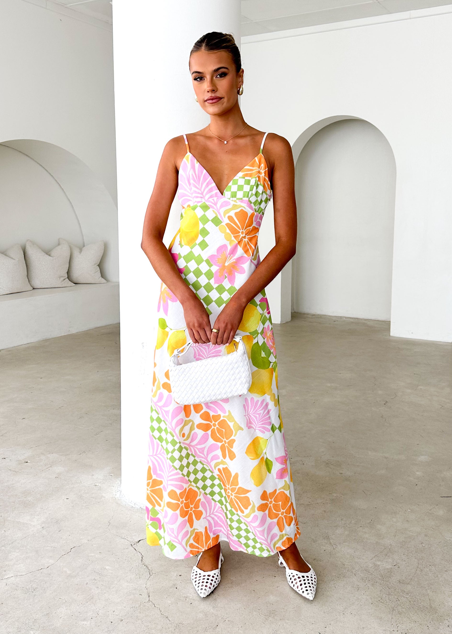 Pacific Midi Dress - Lime Flowers