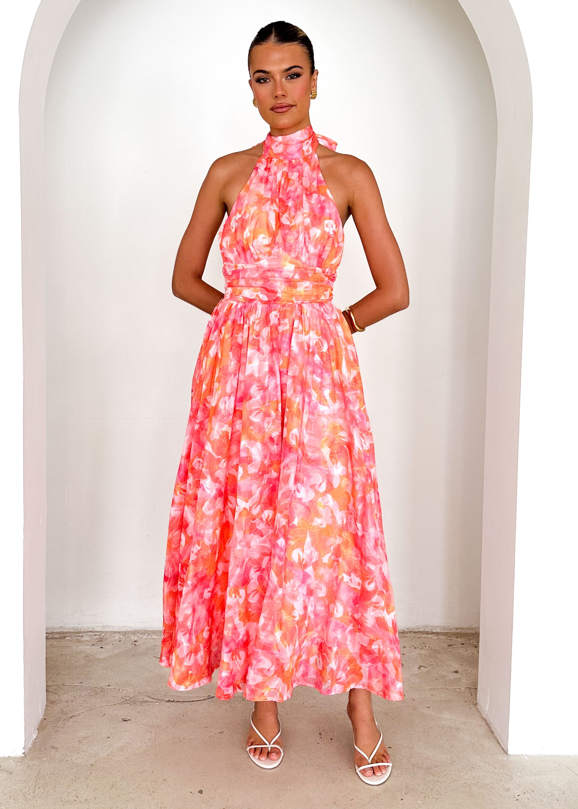 Ohio Halter Maxi Dress - Pink Splash