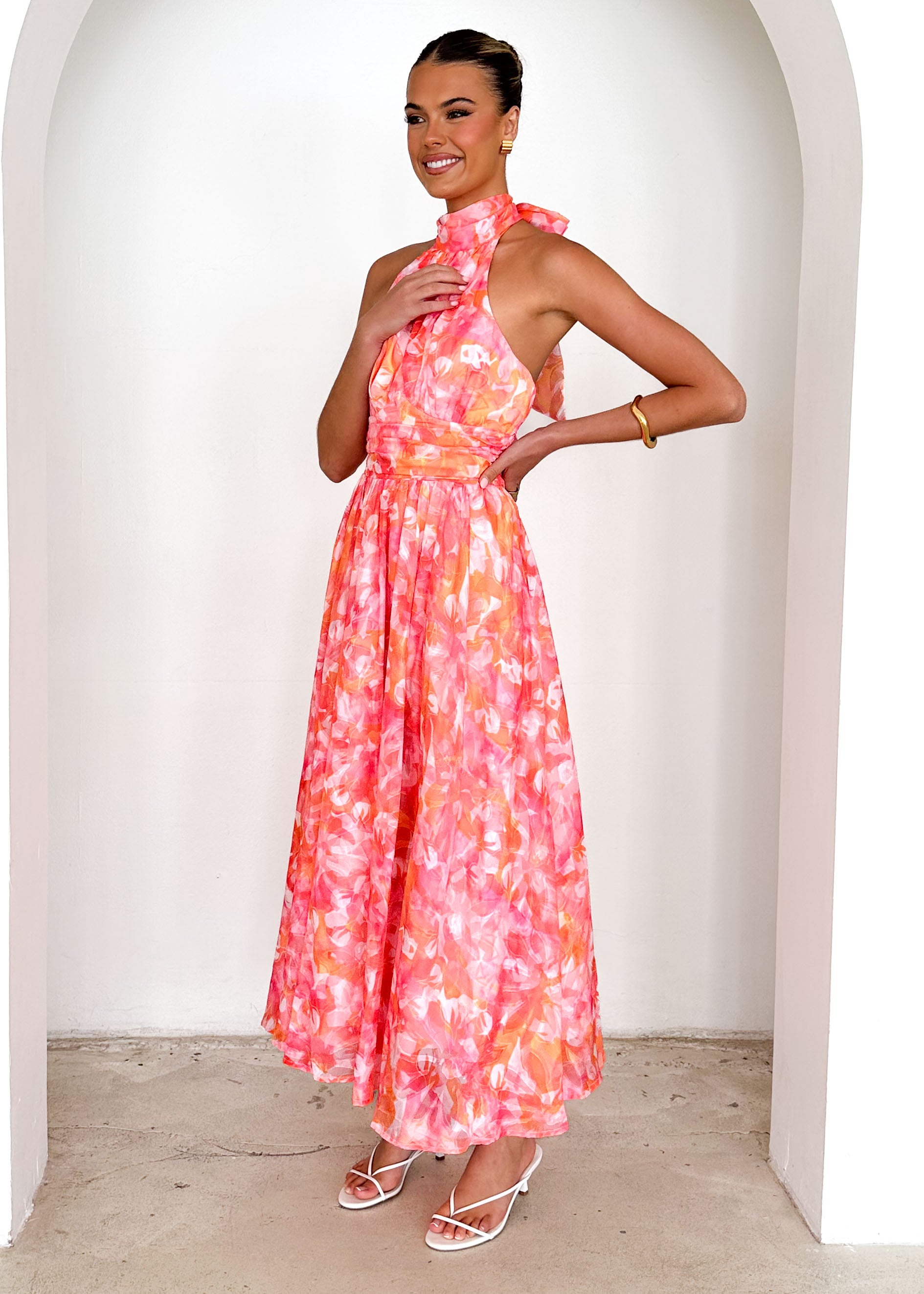 Ohio Halter Maxi Dress - Pink Splash