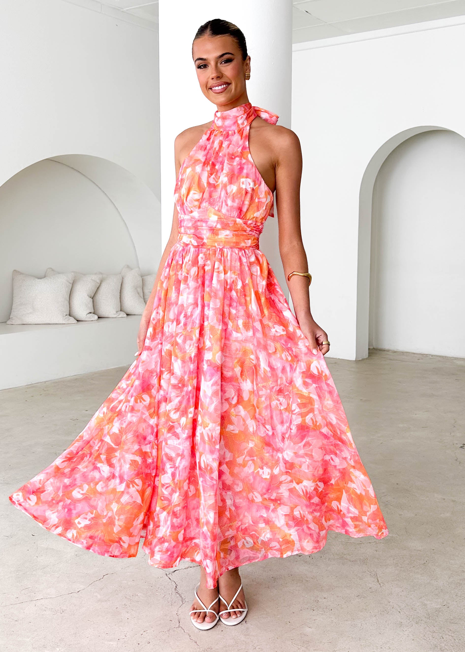 Ohio Halter Maxi Dress - Pink Splash