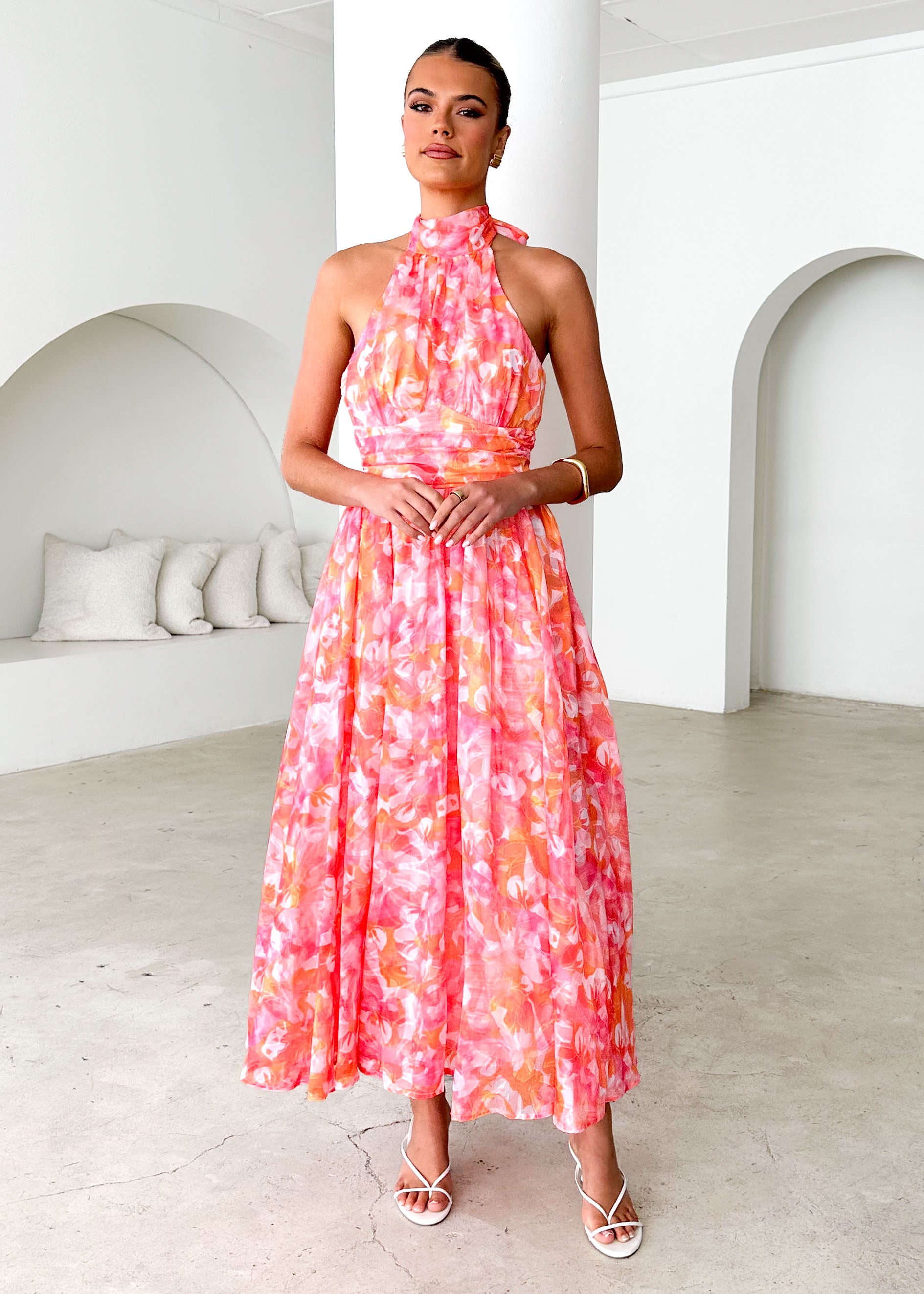 Ohio Halter Maxi Dress - Pink Splash