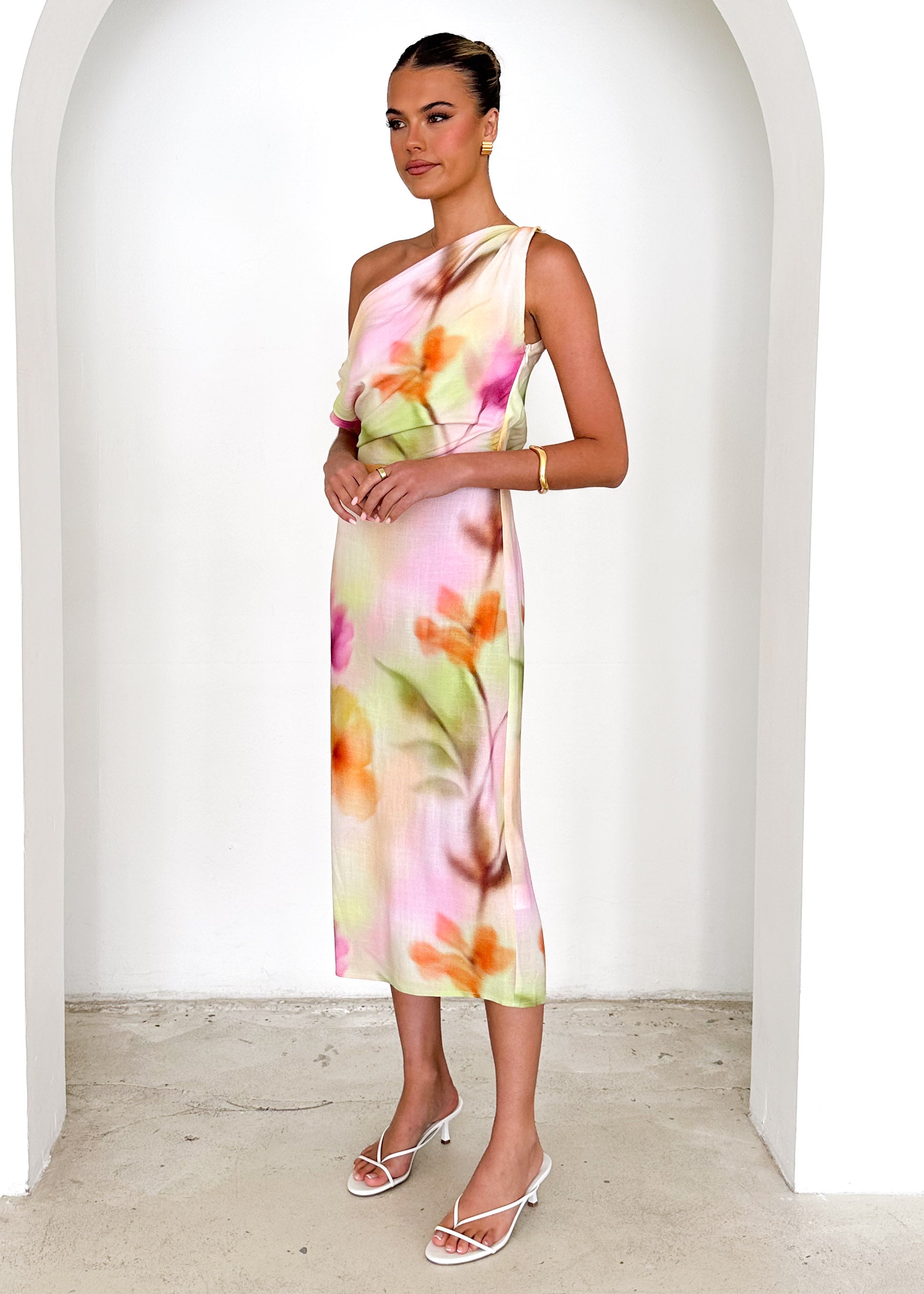 Emersyn One Shoulder Midi Dress - Pastel Bethany