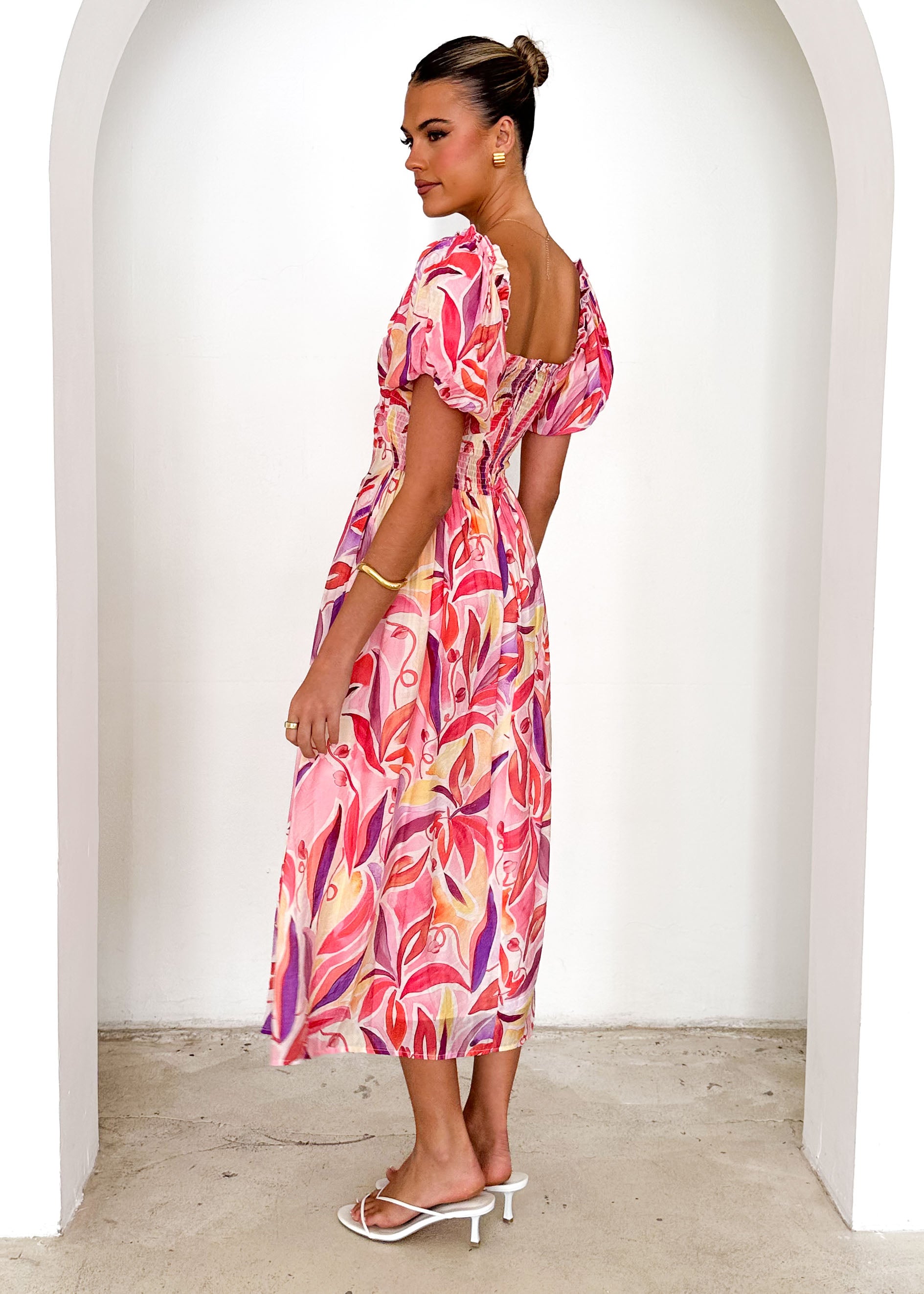 Bolero Off Shoulder Maxi Dress - Pink Abstract