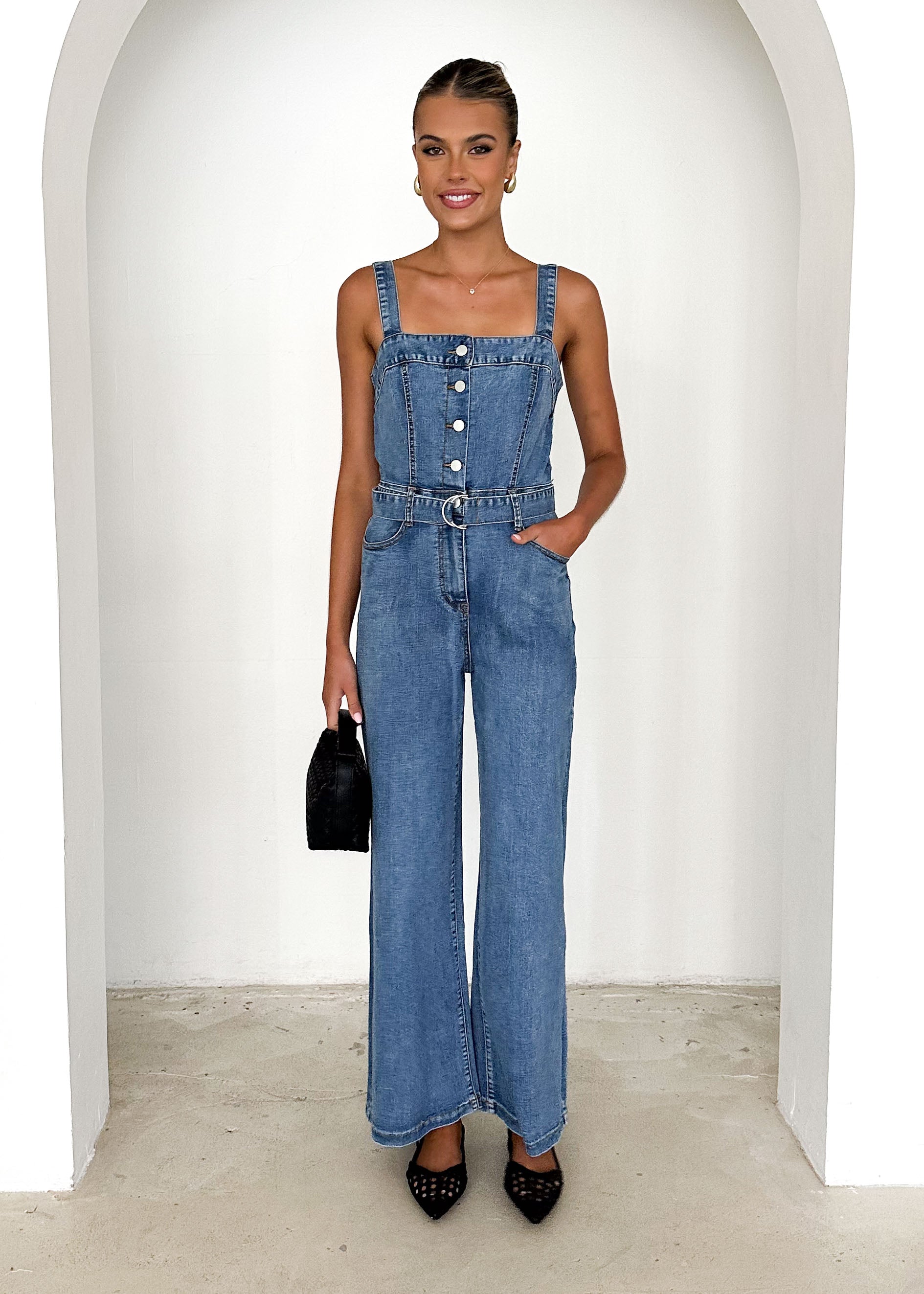 Larissa Denim Pantsuit - Mid Blue