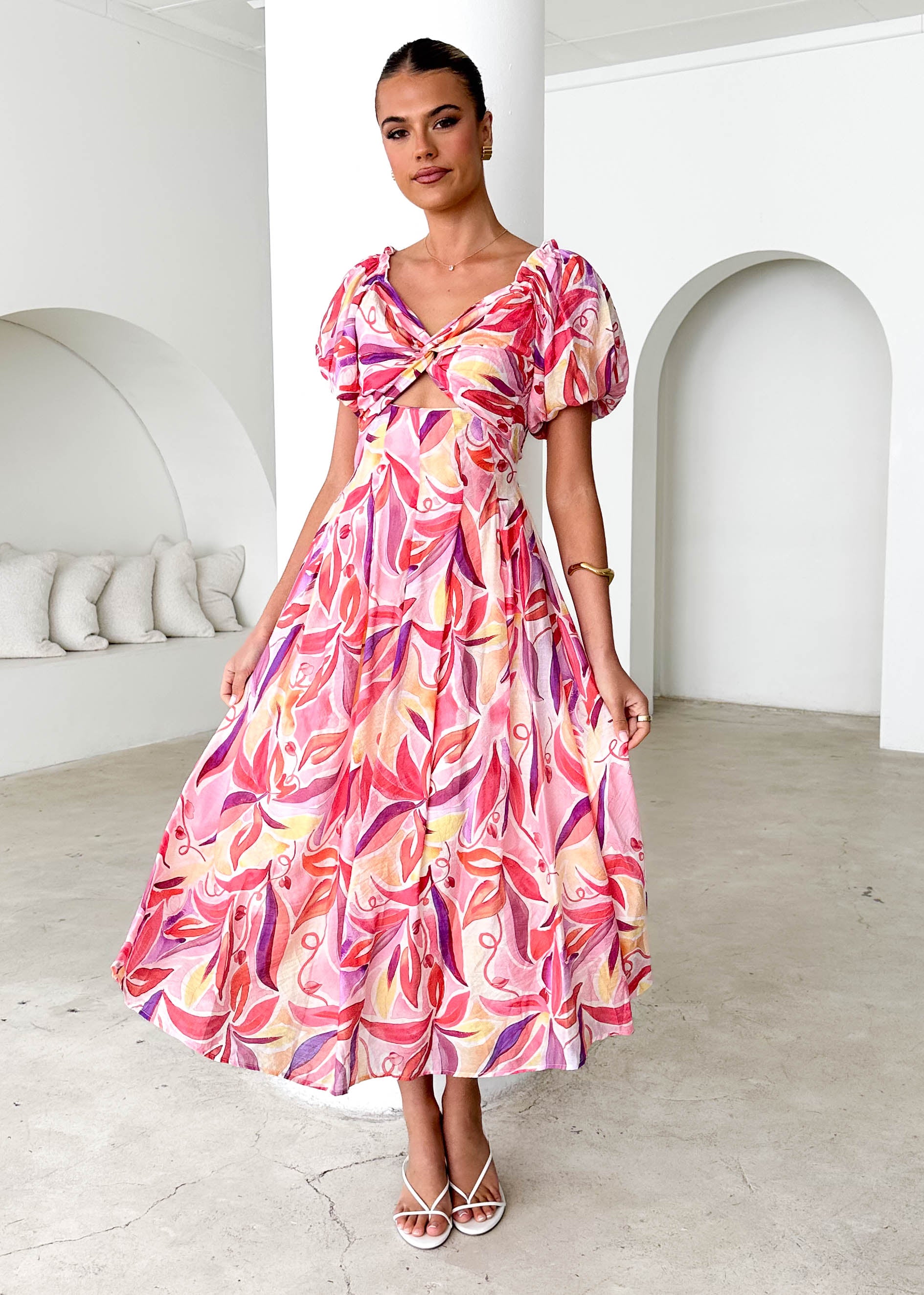 Bolero Off Shoulder Maxi Dress - Pink Abstract