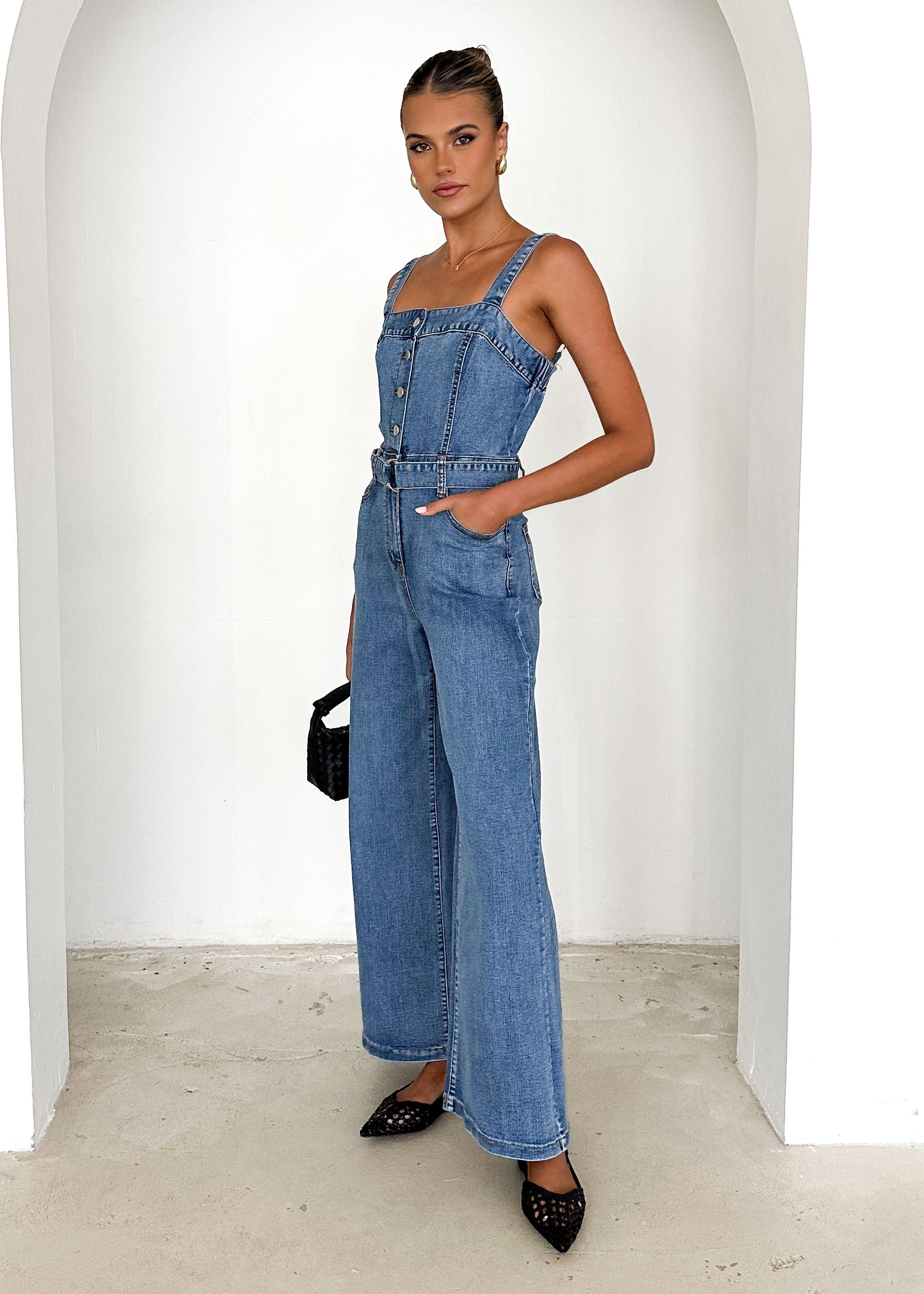 Larissa Denim Pantsuit - Mid Blue