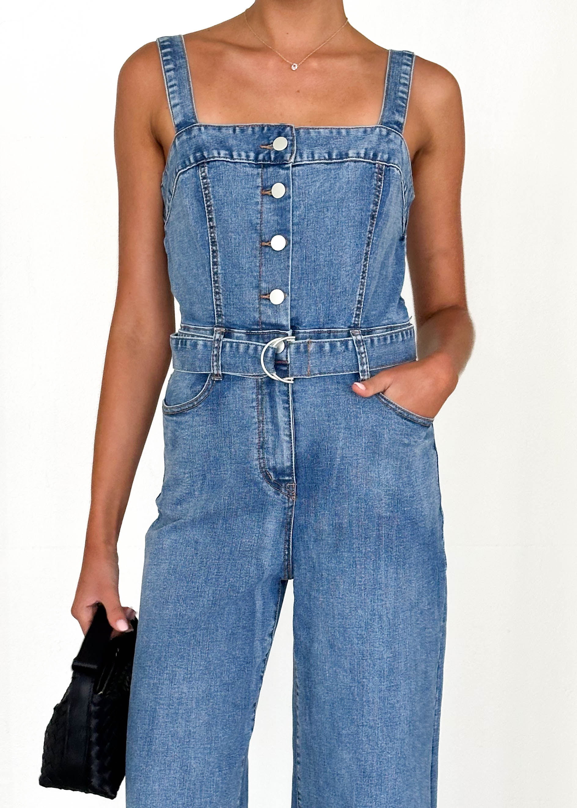 Larissa Denim Pantsuit - Mid Blue