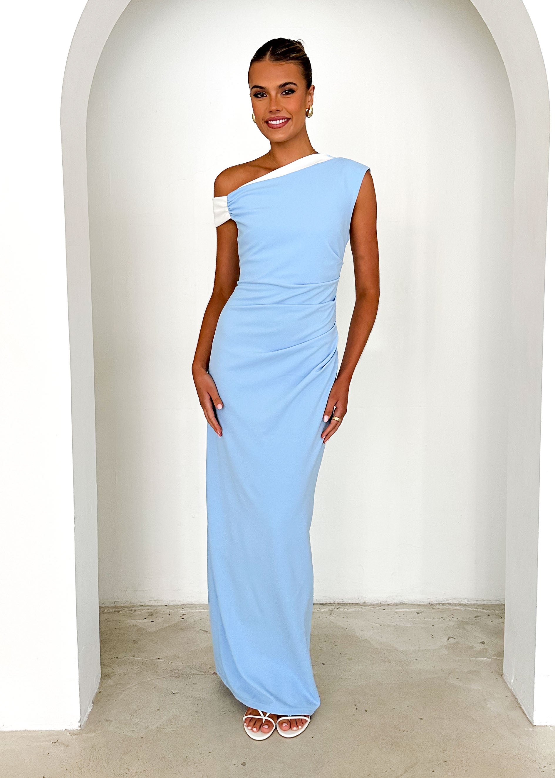 Naida One Shoulder Maxi Dress - Sky Blue