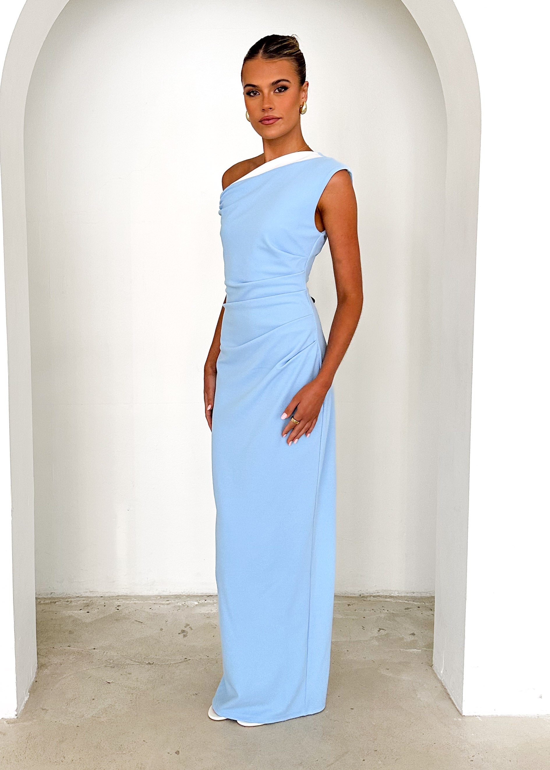 Naida One Shoulder Maxi Dress - Sky Blue