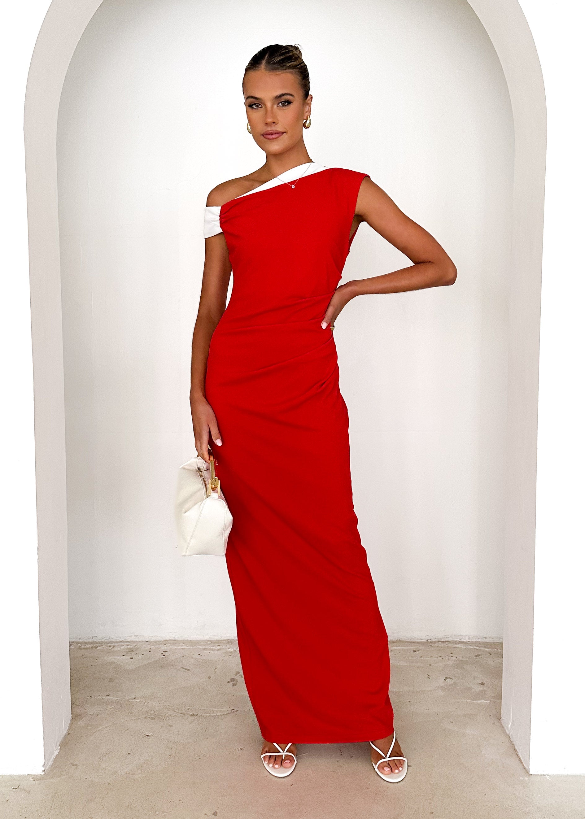 Naida One Shoulder Maxi Dress - Red