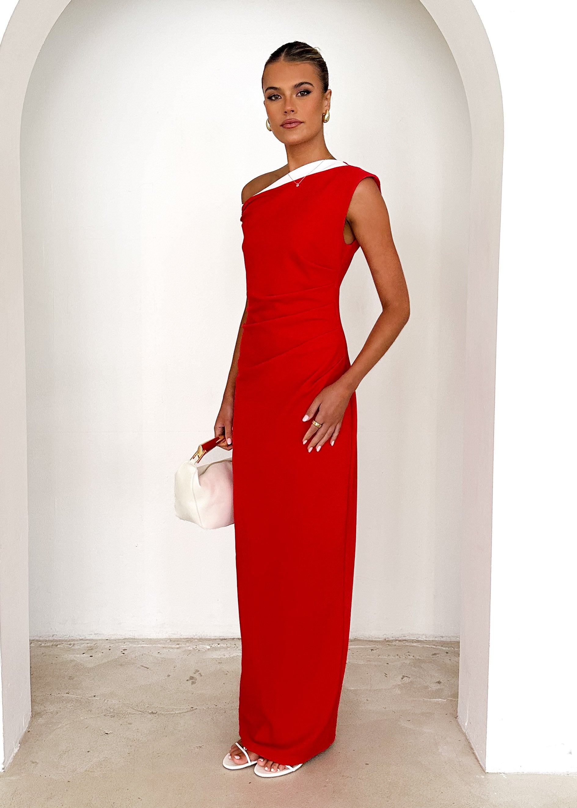 Naida One Shoulder Maxi Dress - Red