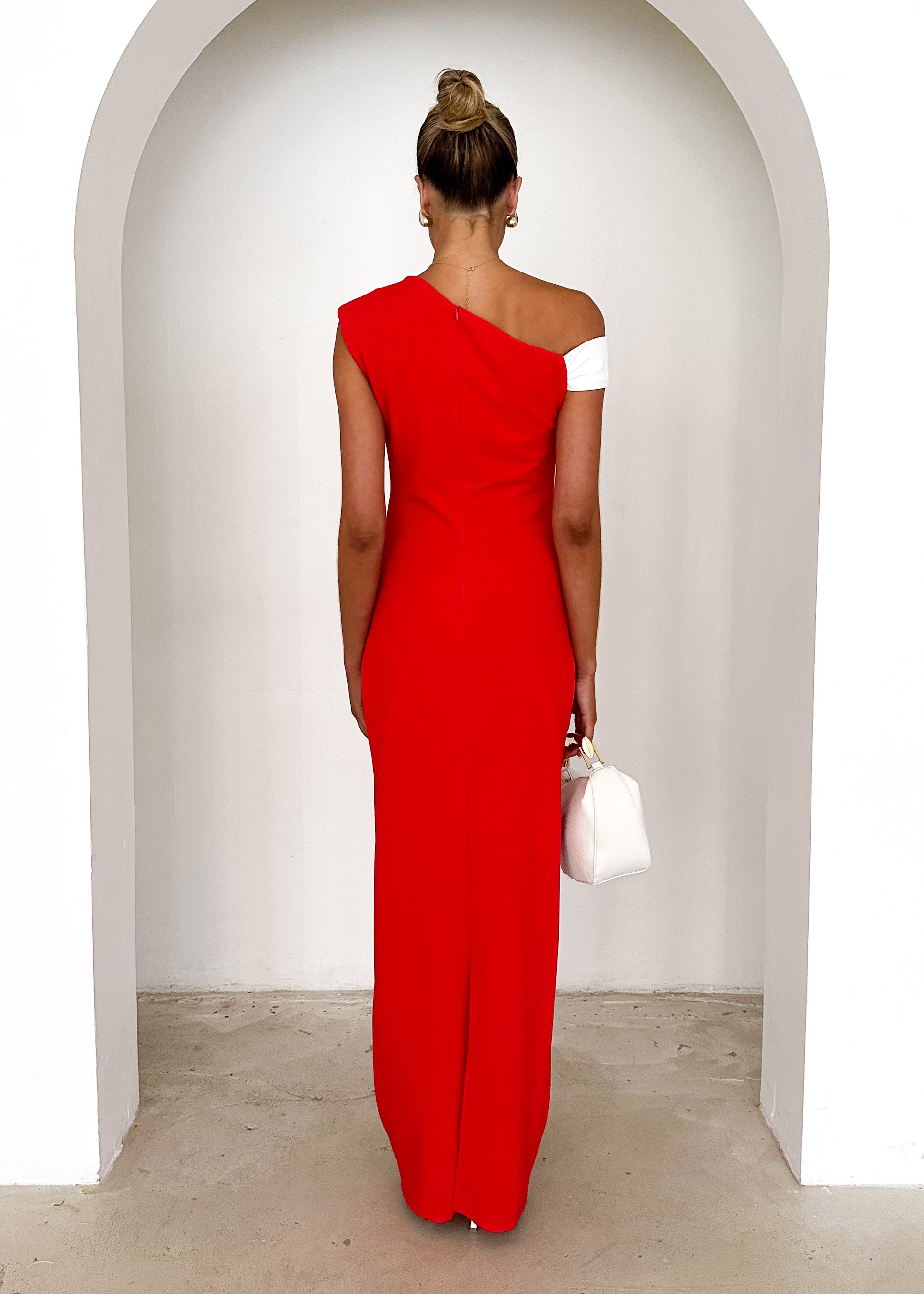 Naida One Shoulder Maxi Dress - Red