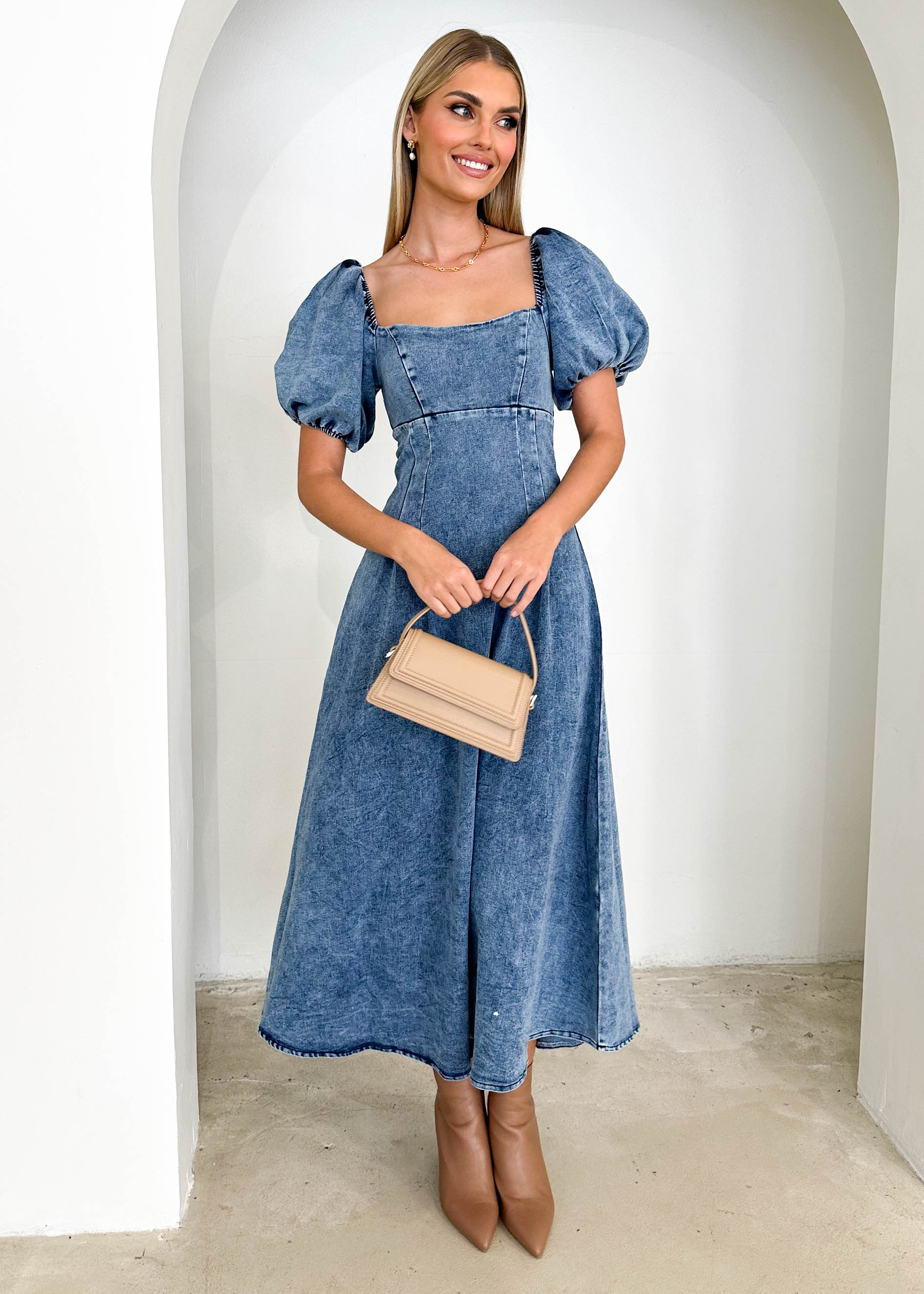 Netta Denim Maxi Dress - Mid Blue