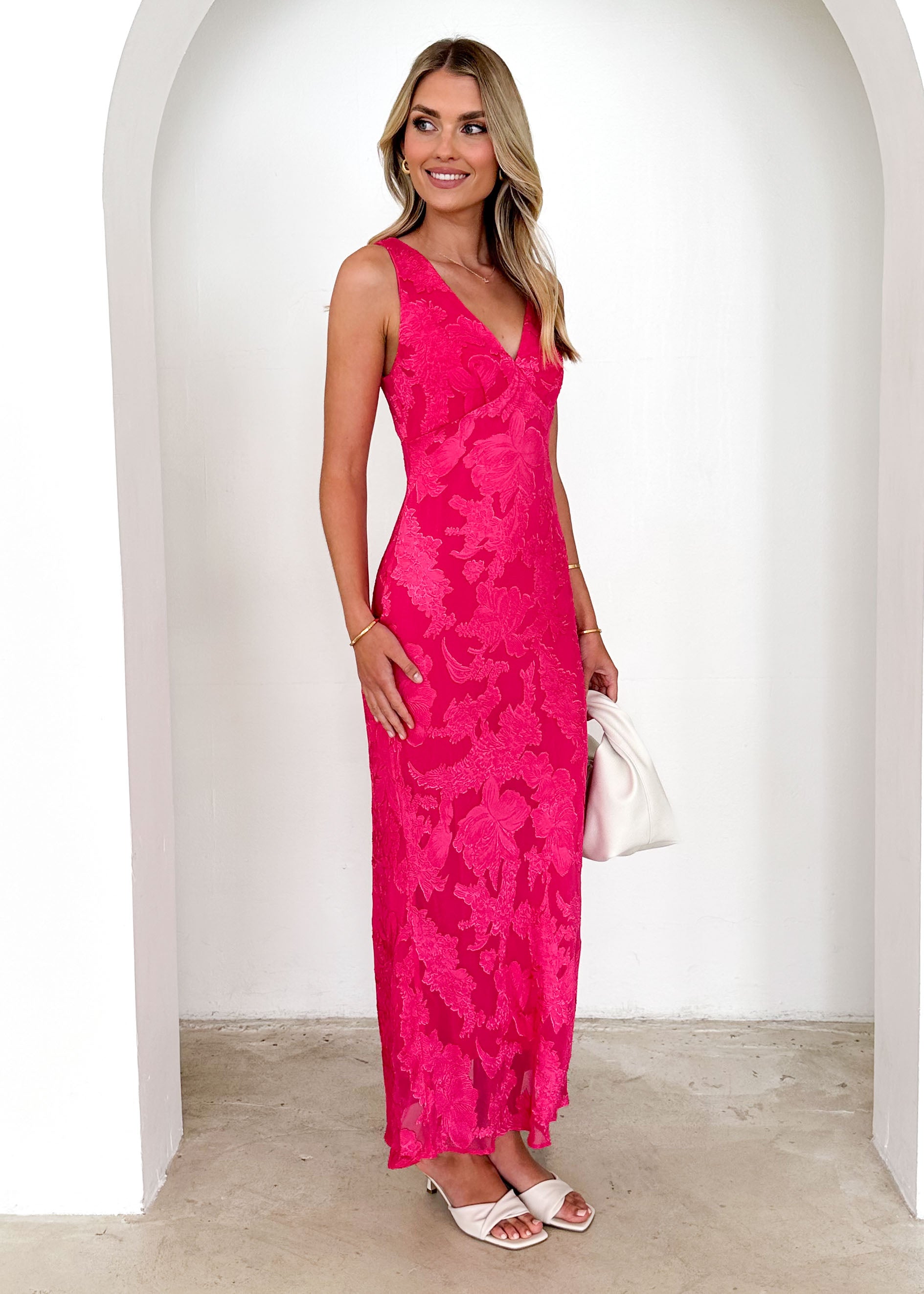 Delfina Maxi Dress - Magenta Lace