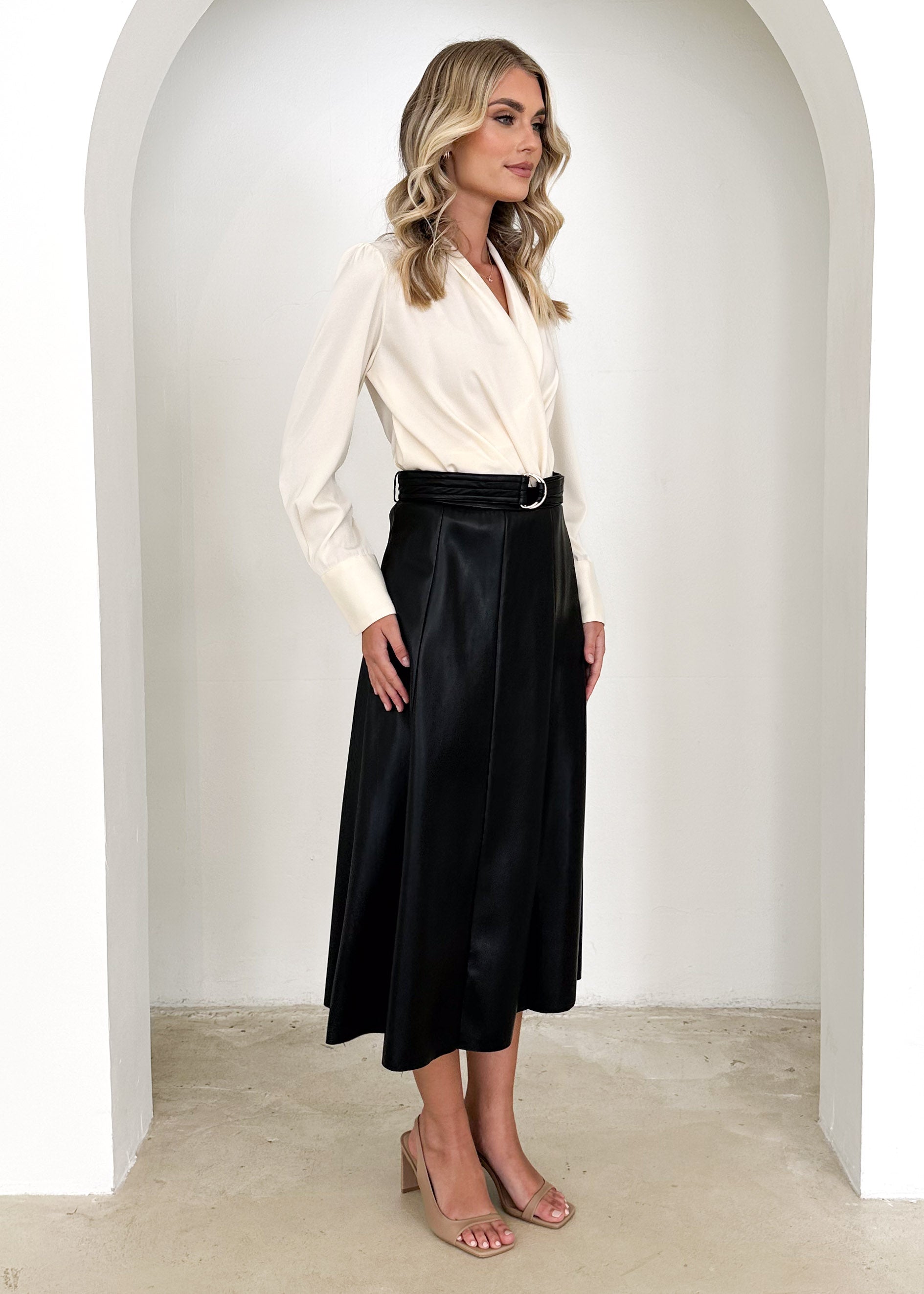 Nietta PU Midi Skirt - Black