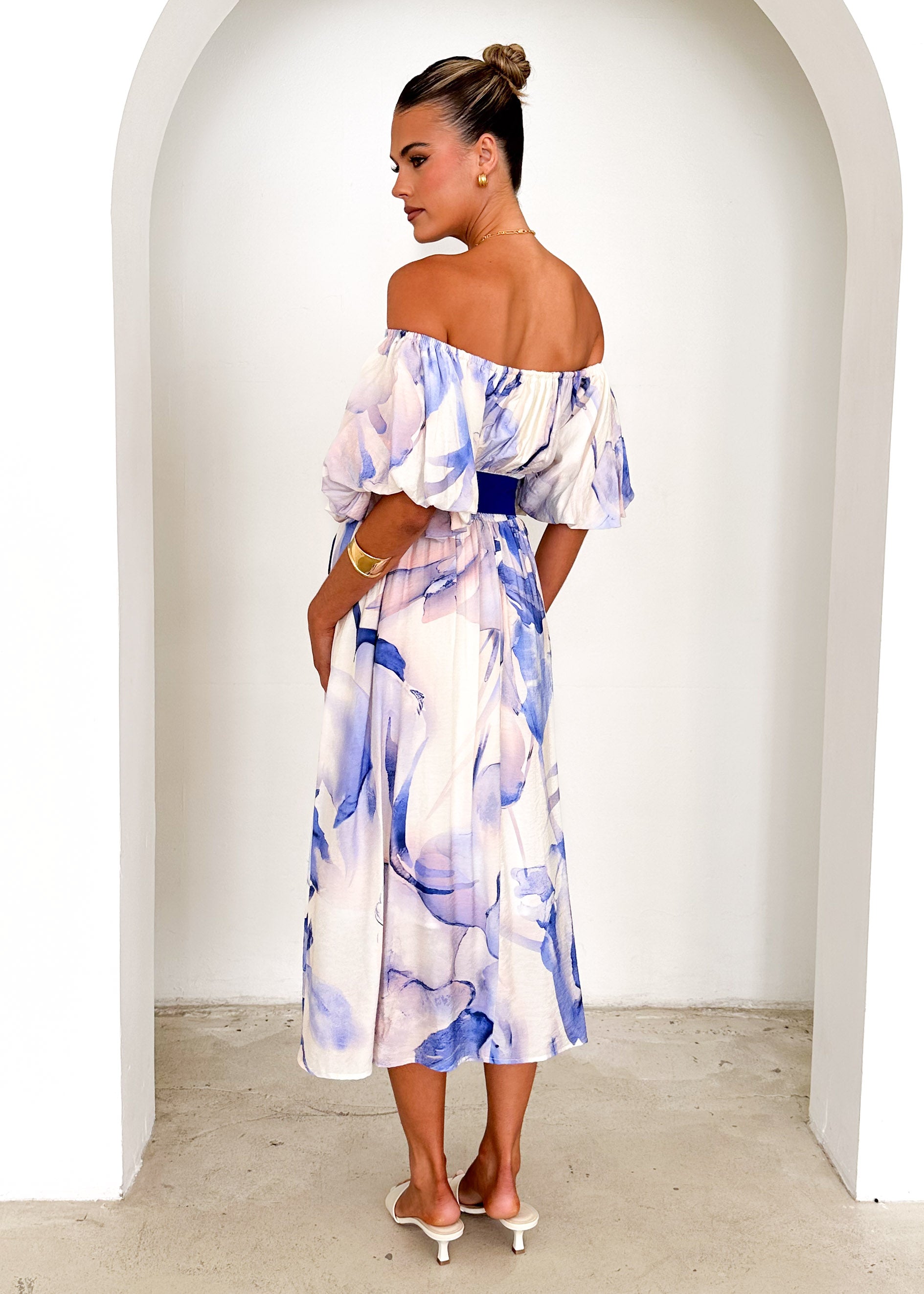 Reece Off Shoulder Midi Dress - Lapis Flame