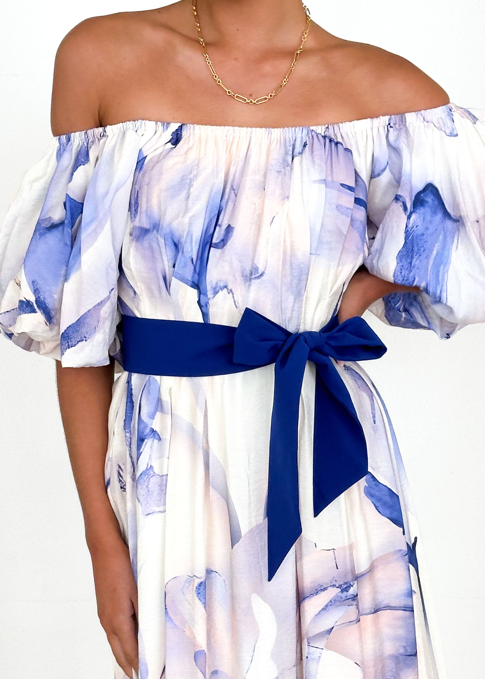 Reece Off Shoulder Midi Dress - Lapis Flame