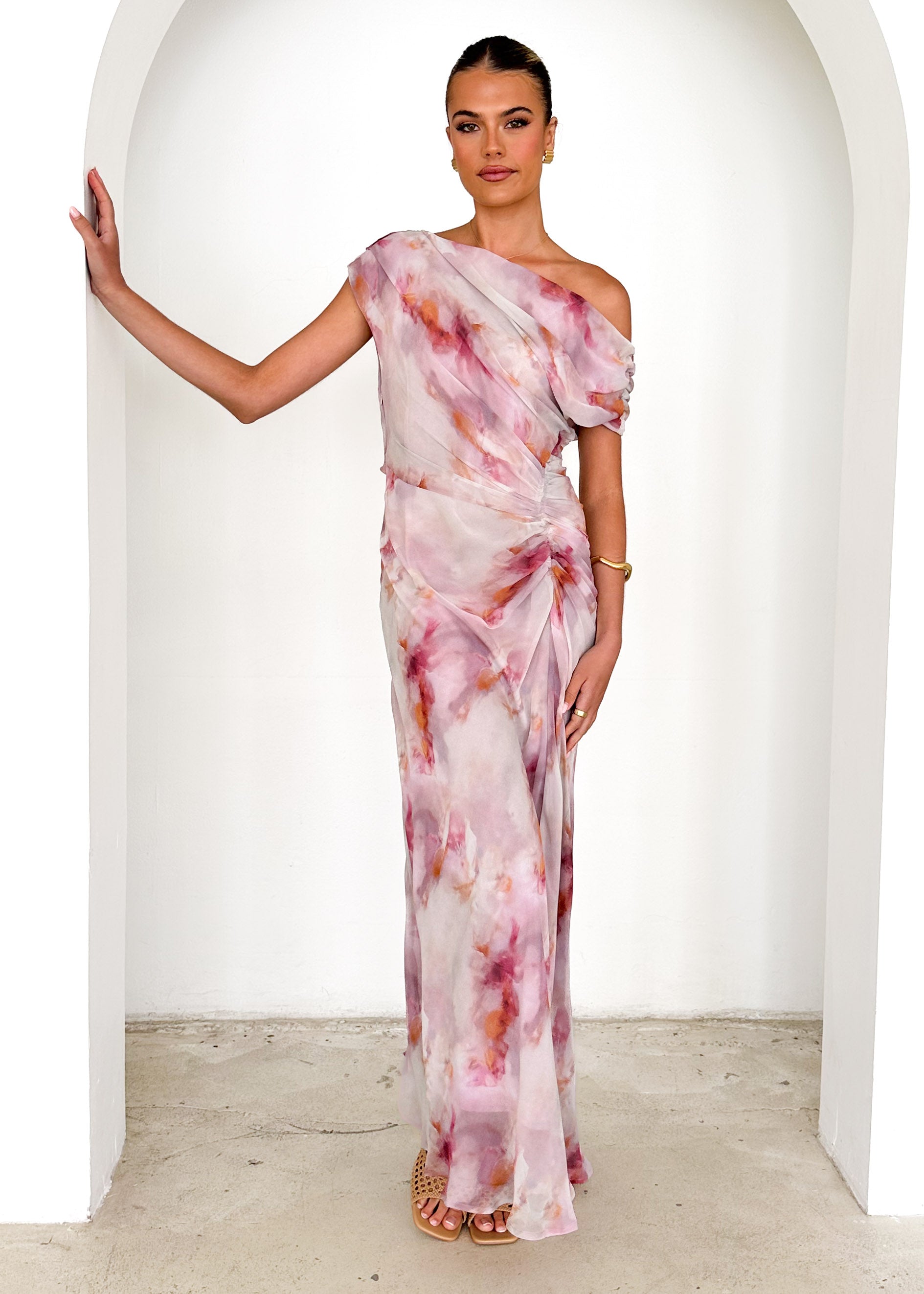 Flirtini One Shoulder Maxi Dress - Blush Splash