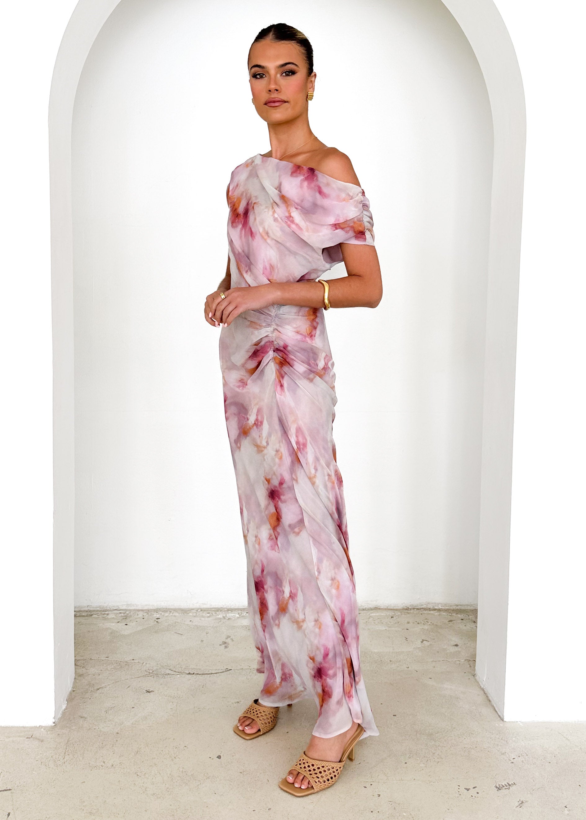 Flirtini One Shoulder Maxi Dress - Blush Splash