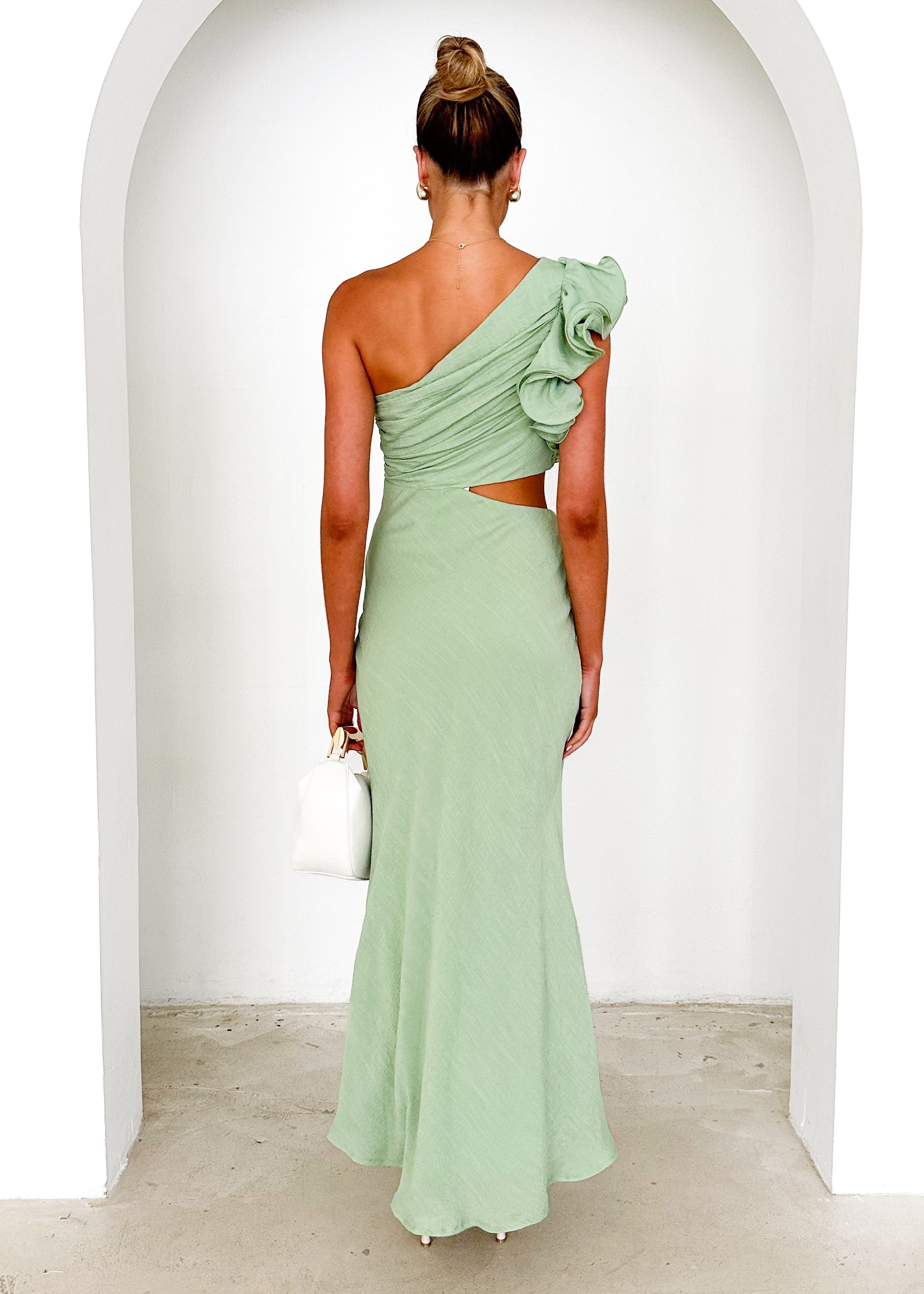 Azra One Shoulder Midi Dress - Sage