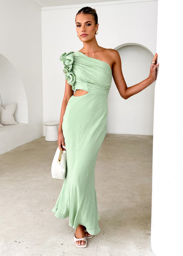 Azra One Shoulder Midi Dress - Sage