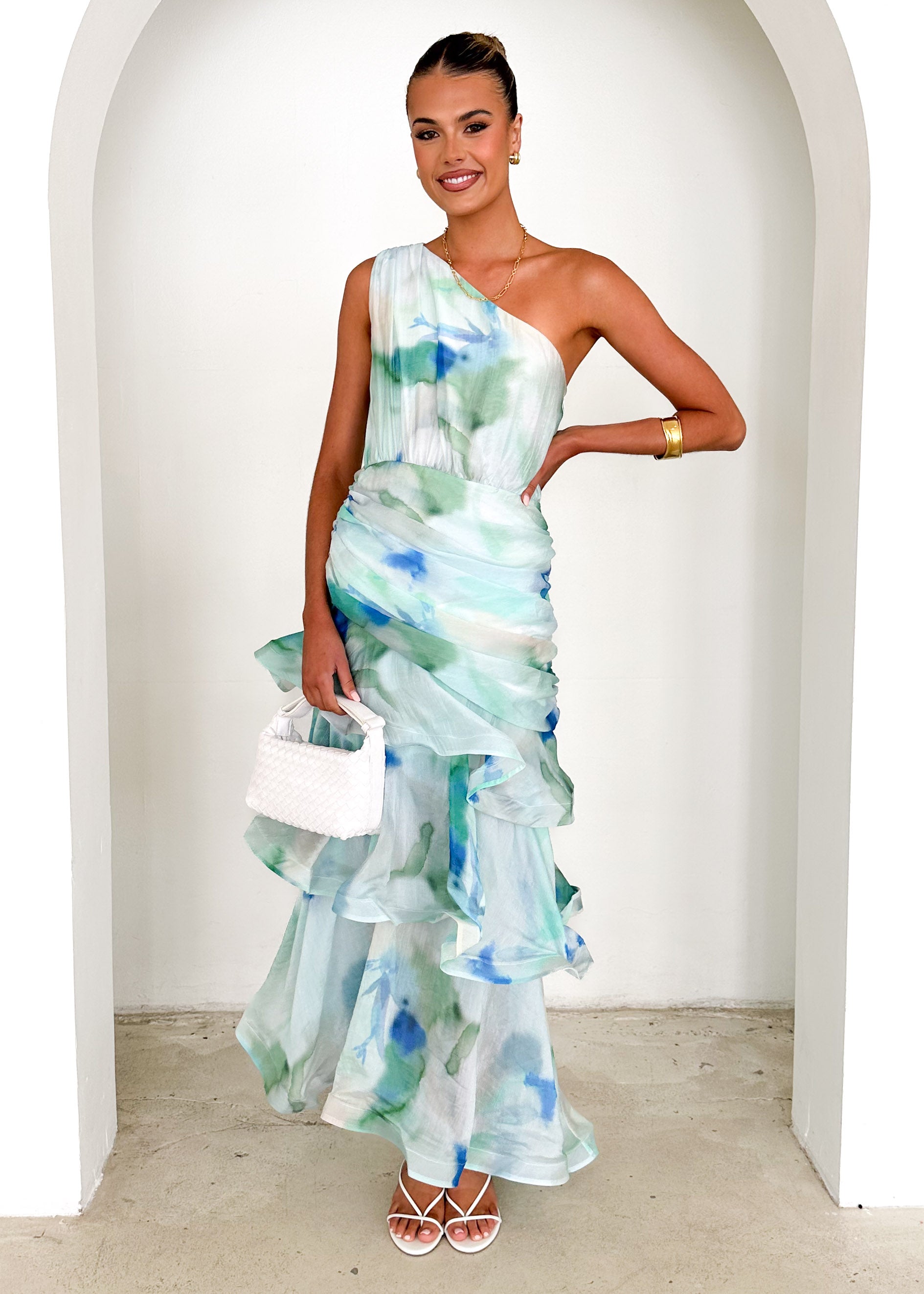 Zaba One Shoulder Maxi Dress - Mint Haze