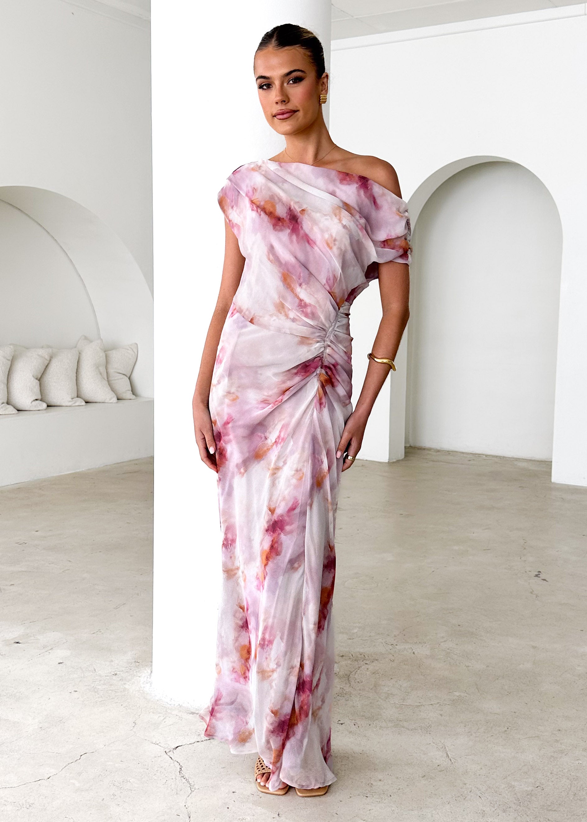 Flirtini One Shoulder Maxi Dress - Blush Splash