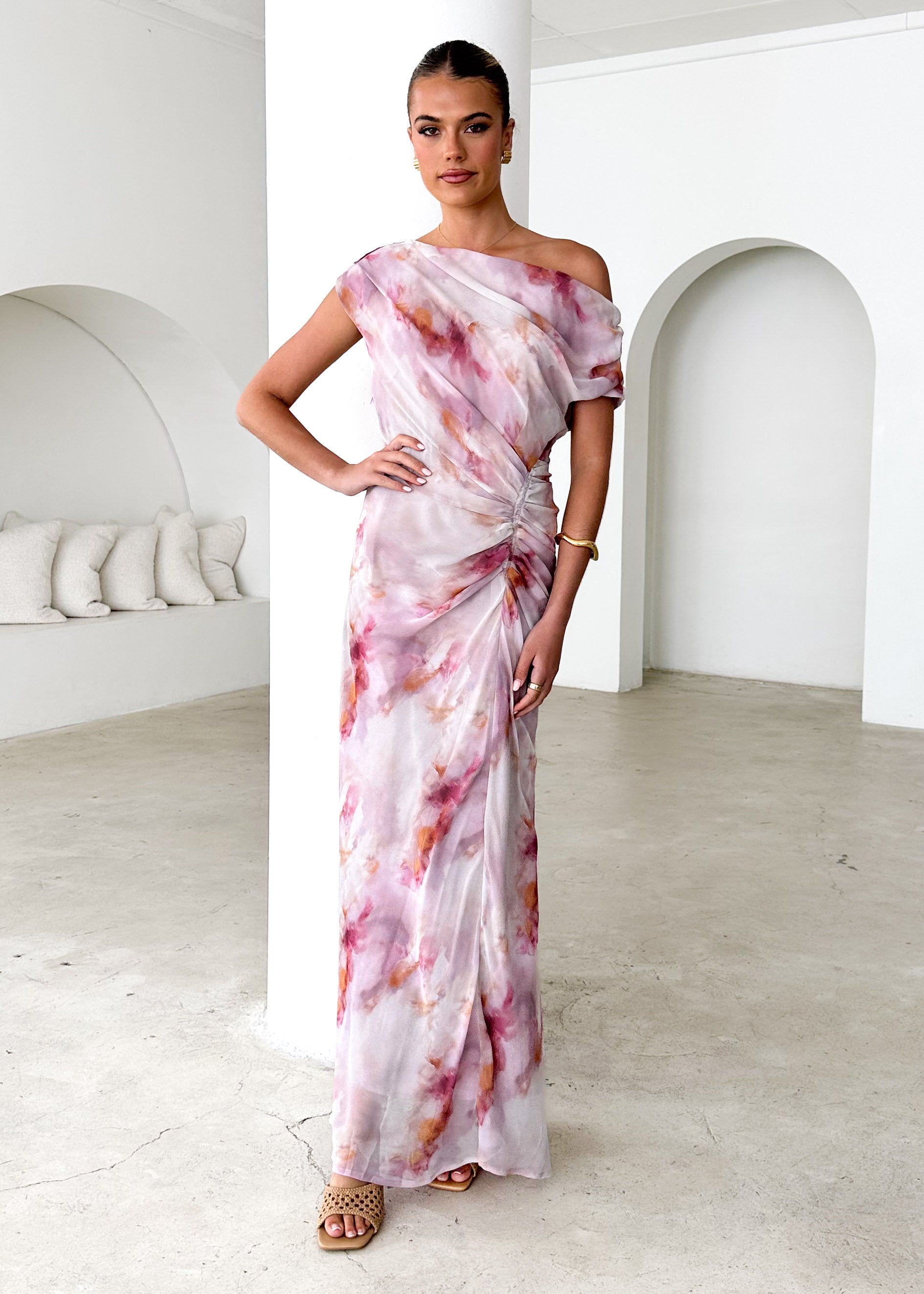 Flirtini One Shoulder Maxi Dress - Blush Splash