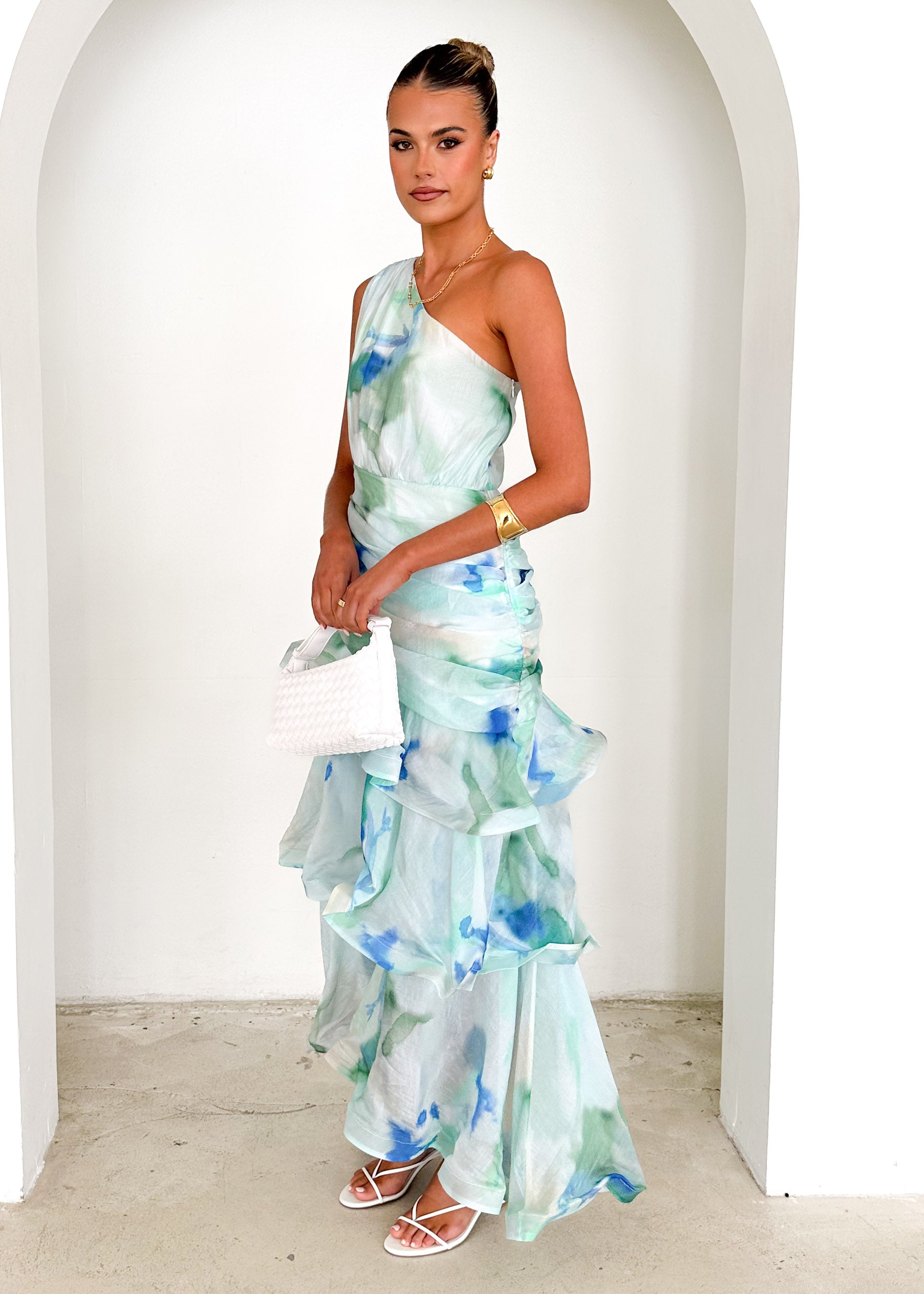 Zaba One Shoulder Maxi Dress - Mint Haze