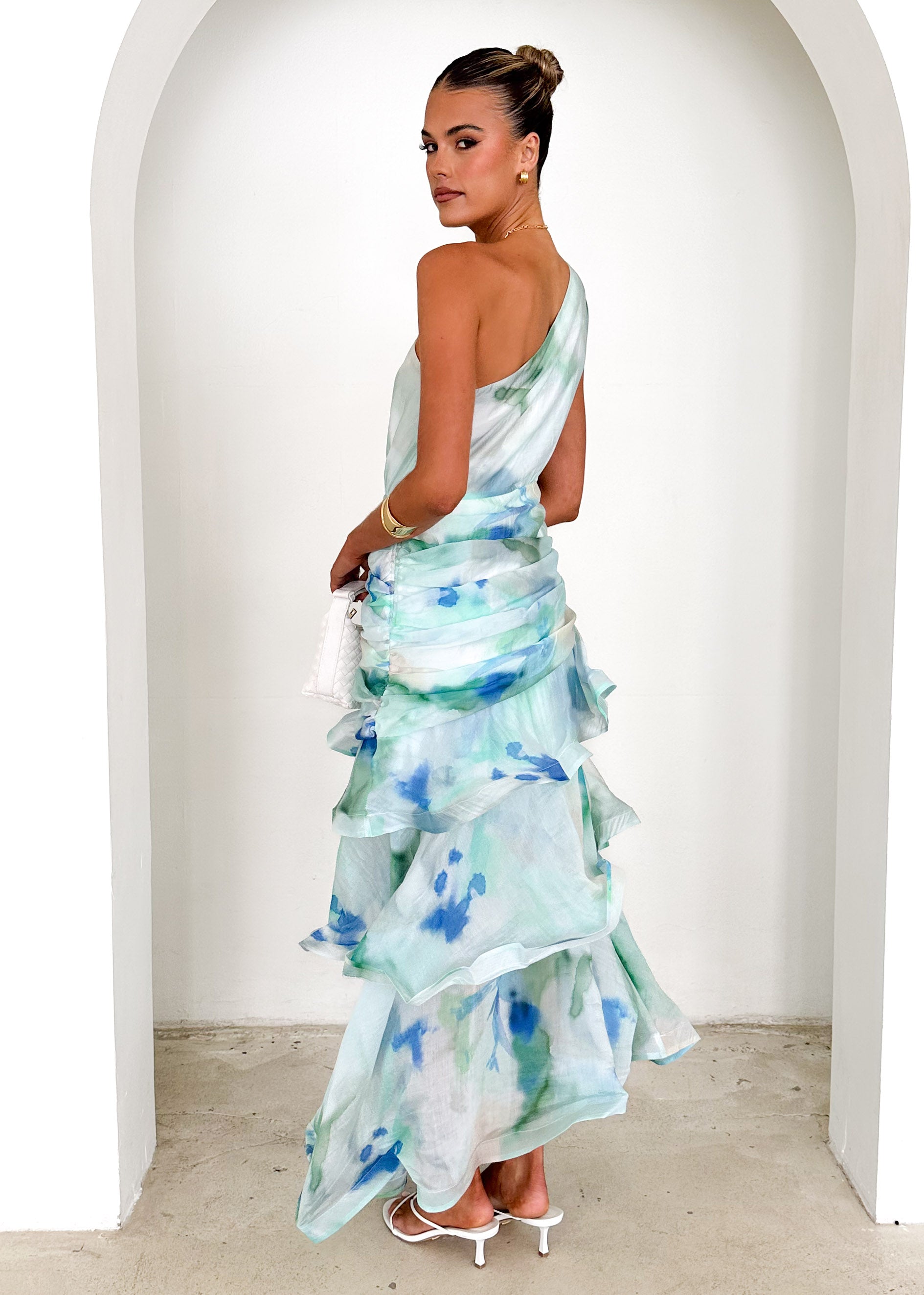 Zaba One Shoulder Maxi Dress - Mint Haze