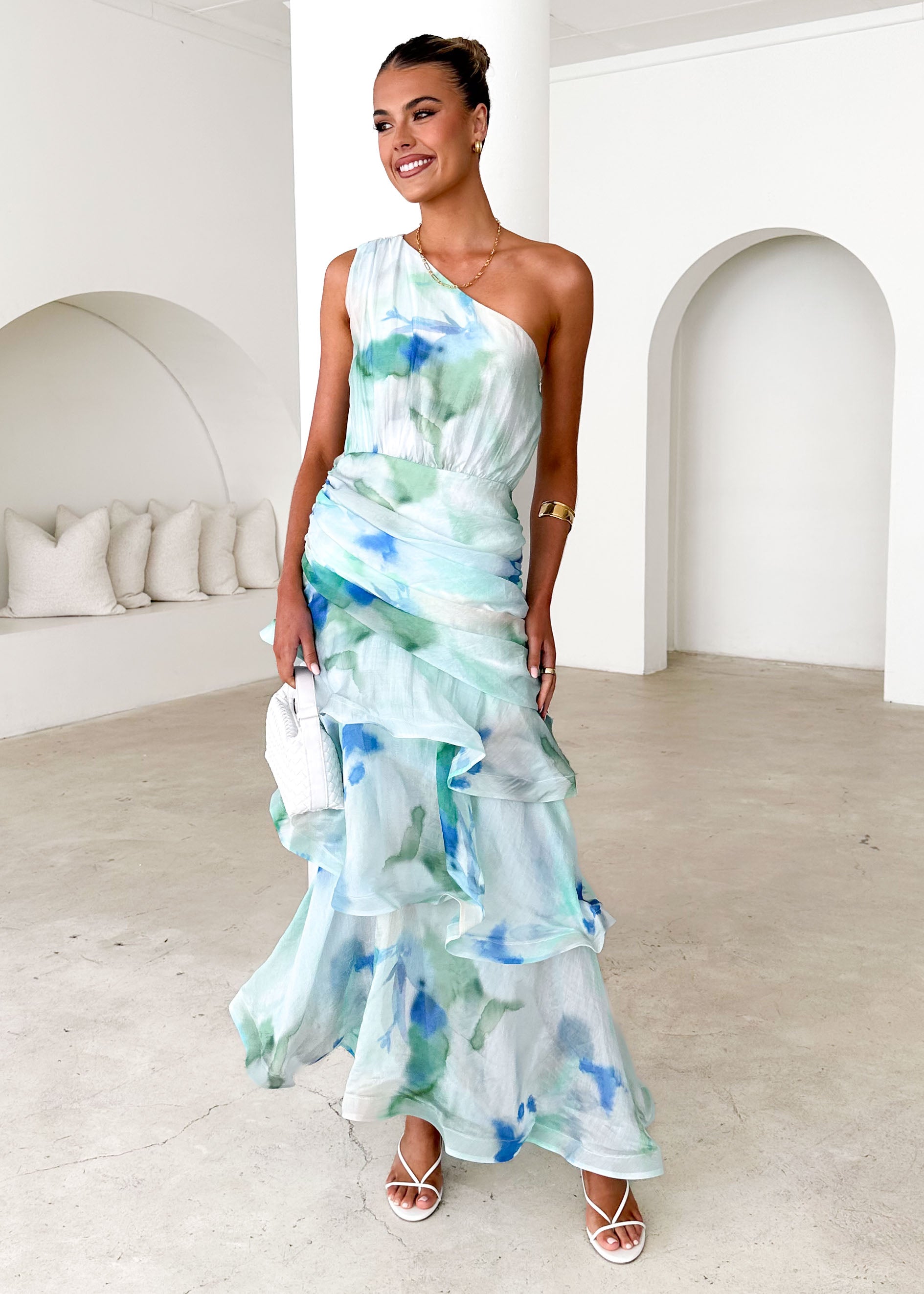 Zaba One Shoulder Maxi Dress - Mint Haze